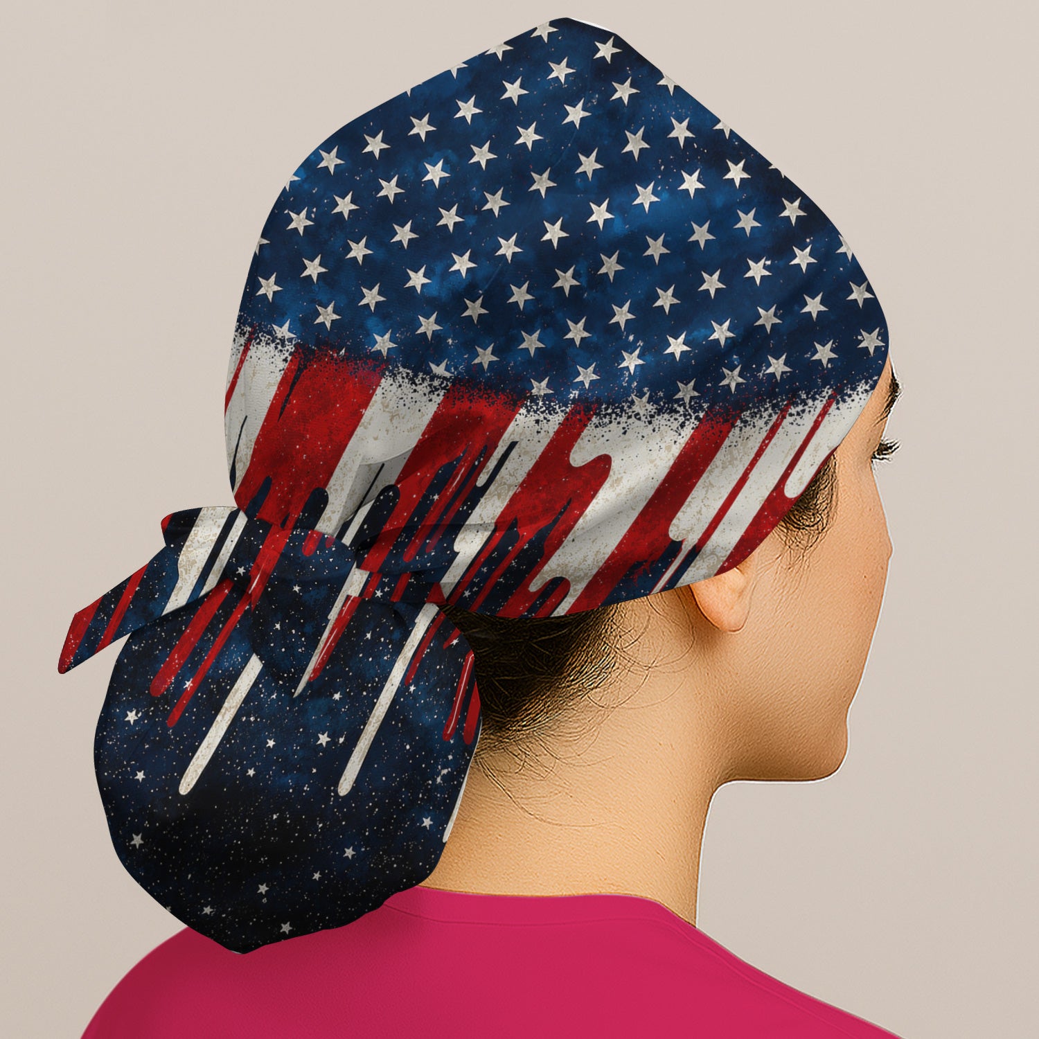 Festive Patriotic Dripping Flag Pattern Scrub Cap, Surgical Caps for Doctors