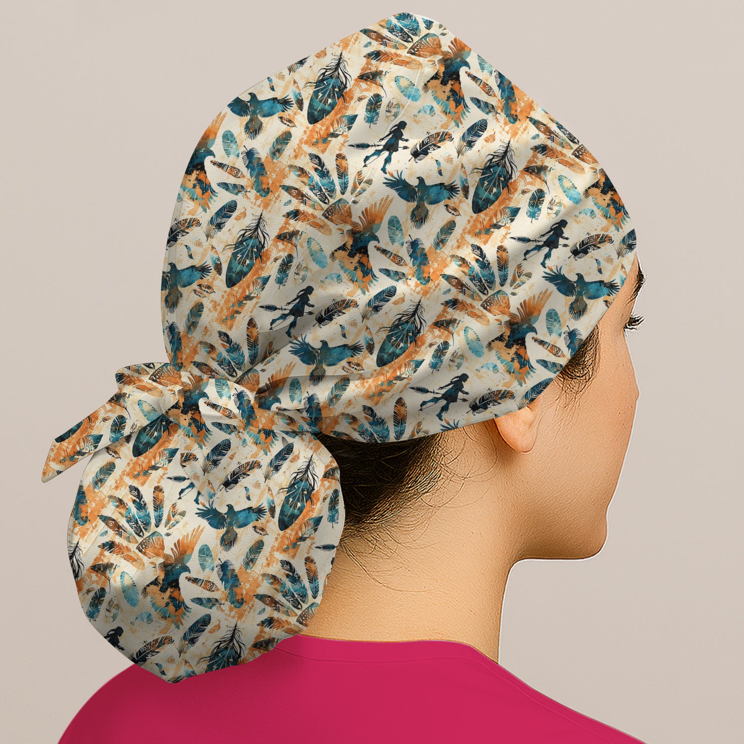 Feather Birds Tribal Print Scrub Cap, Surgical Caps for Doctors