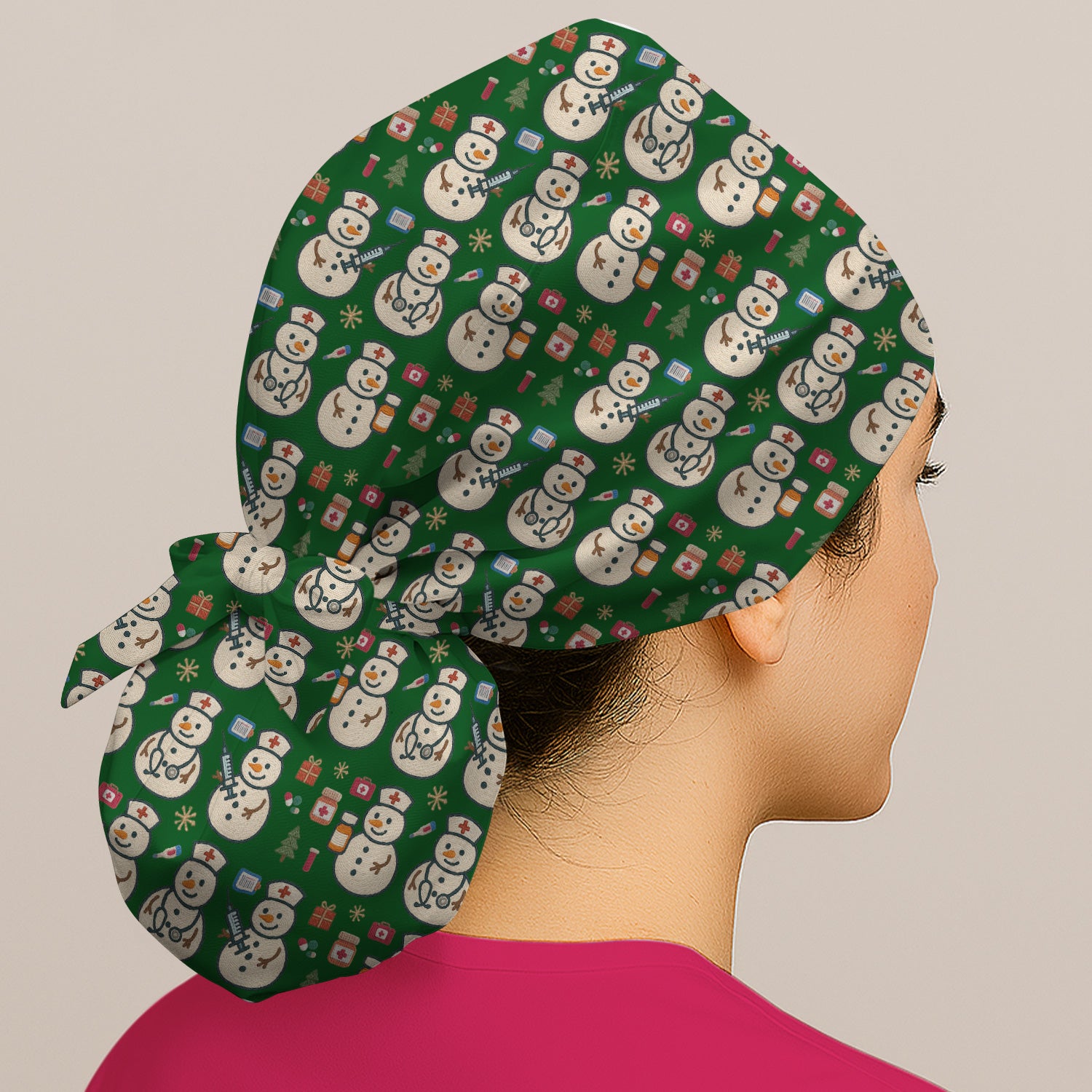 Snowman Nurse Christmas Scrub Cap – Festive Medical Pattern Cap – Cute Holiday Uniform For Nursing