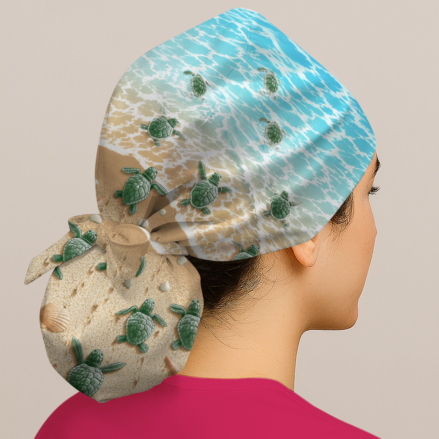 Coastal Sea Turtle Beach Pattern Scrub Cap, Surgical Caps for Doctors