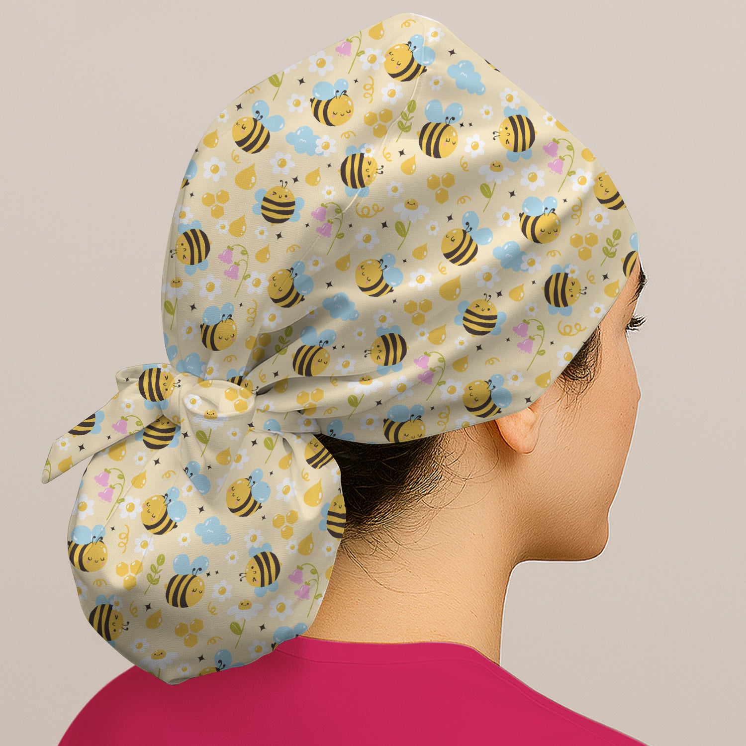 Honey Bee Flower Cloud Pattern Scrub Cap, Surgical Caps for Doctors