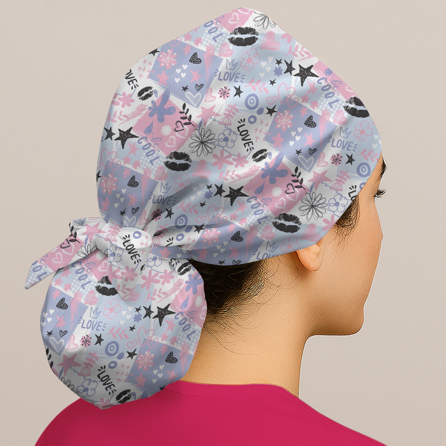 Cute Love Hearts Doodle Print Scrub Cap, Surgical Caps for Doctors