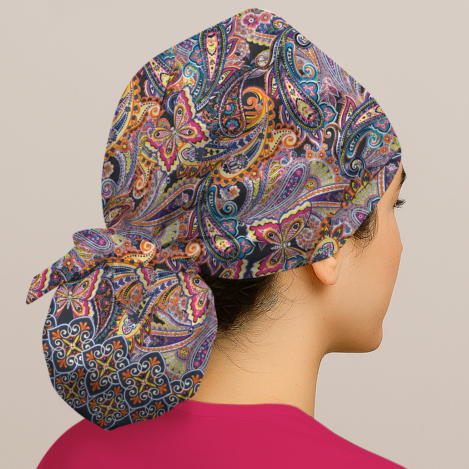 Colorful Bohemian Paisley Floral Pattern Scrub Cap, Surgical Caps for Doctors