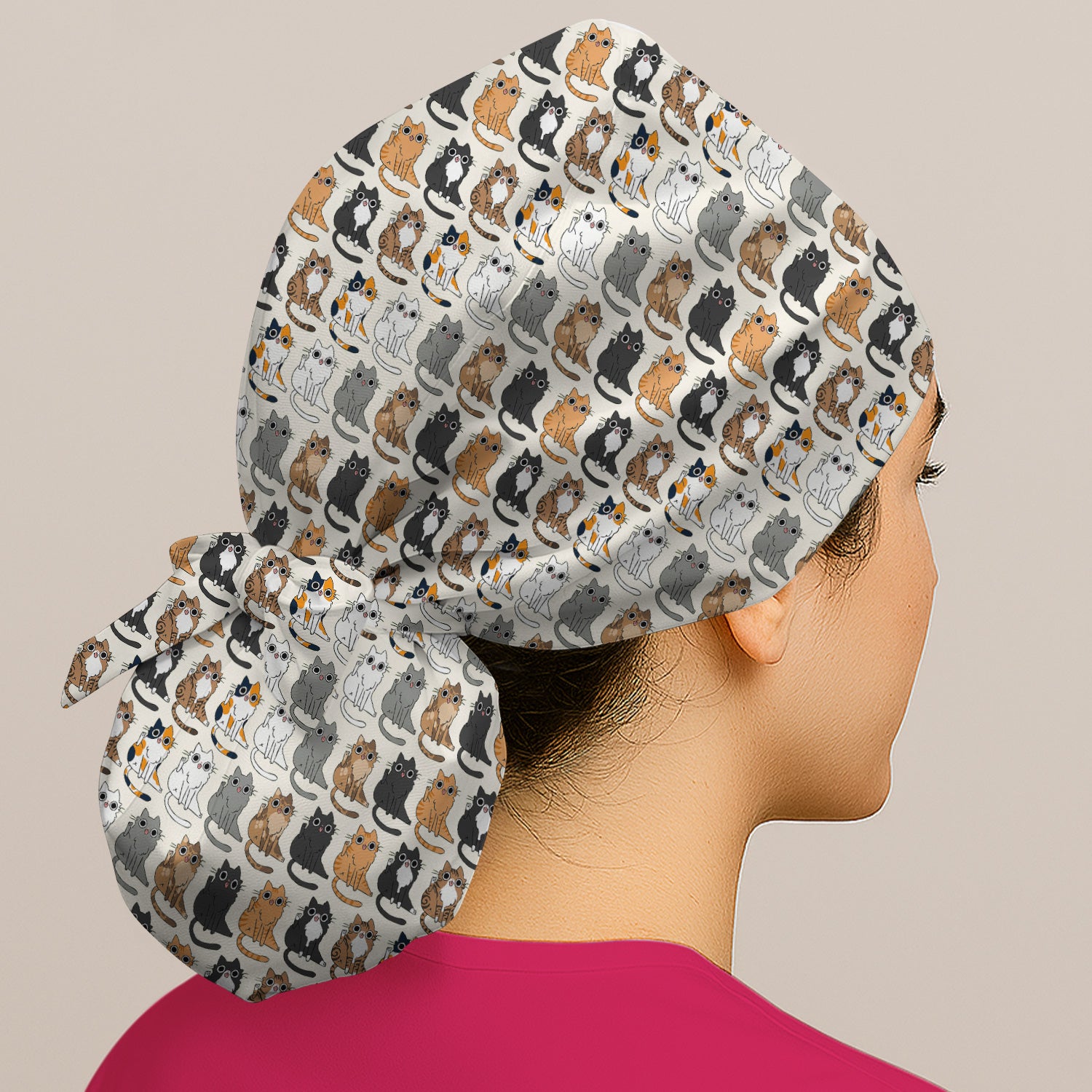 Cute Cartoon Cat Pattern Scrub Cap, Bouffant Scrub Caps for Women