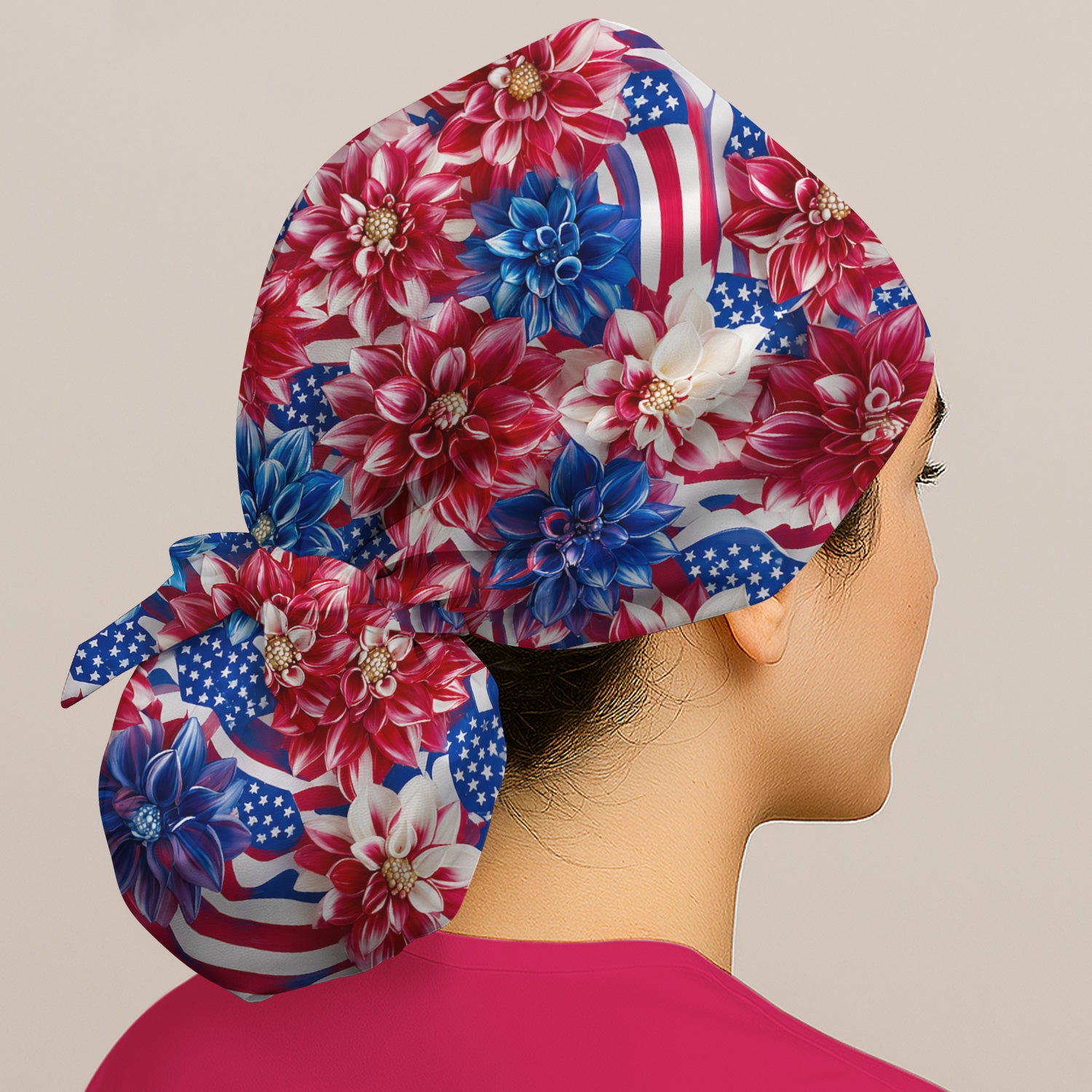 Festive Patriotic Floral Flag Pattern Scrub Cap, Surgical Caps for Doctors