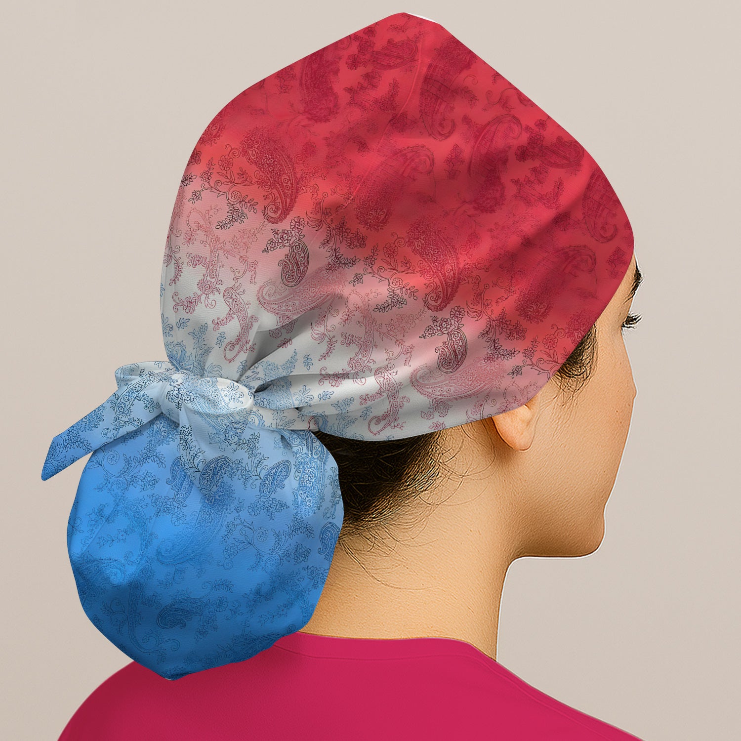 Red Blue Paisley Ombre Pattern Scrub Cap, Surgical Caps for Doctors