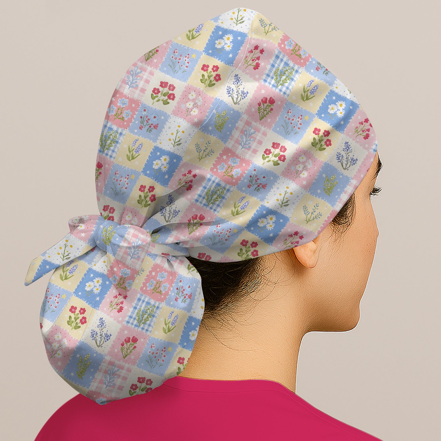 Pastel Patchwork Wildflower Garden Print Scrub Cap, Surgical Caps for Doctors
