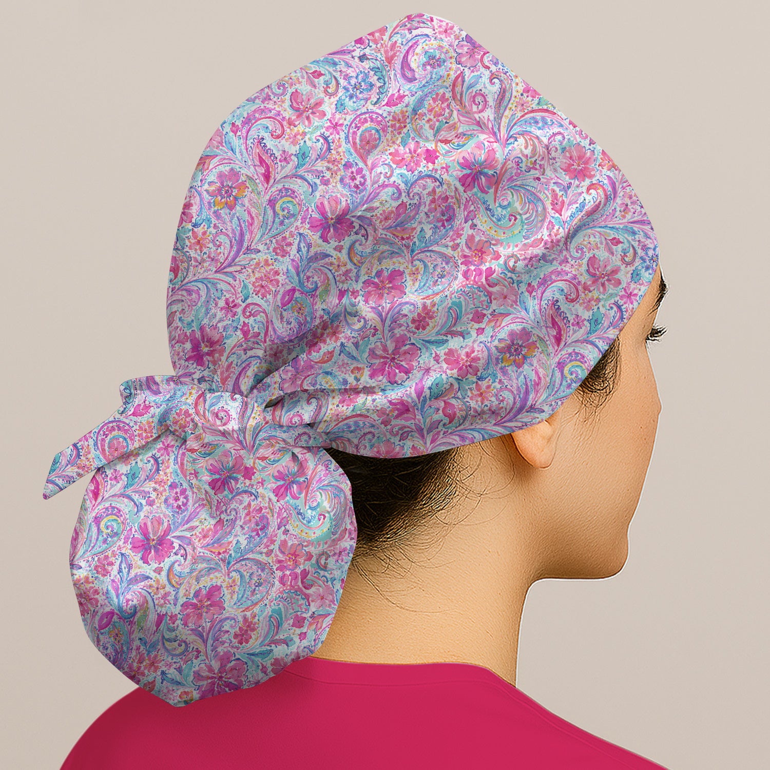 Elegant Pink Paisley Blossom Pattern Scrub Cap, Surgical Caps for Doctors