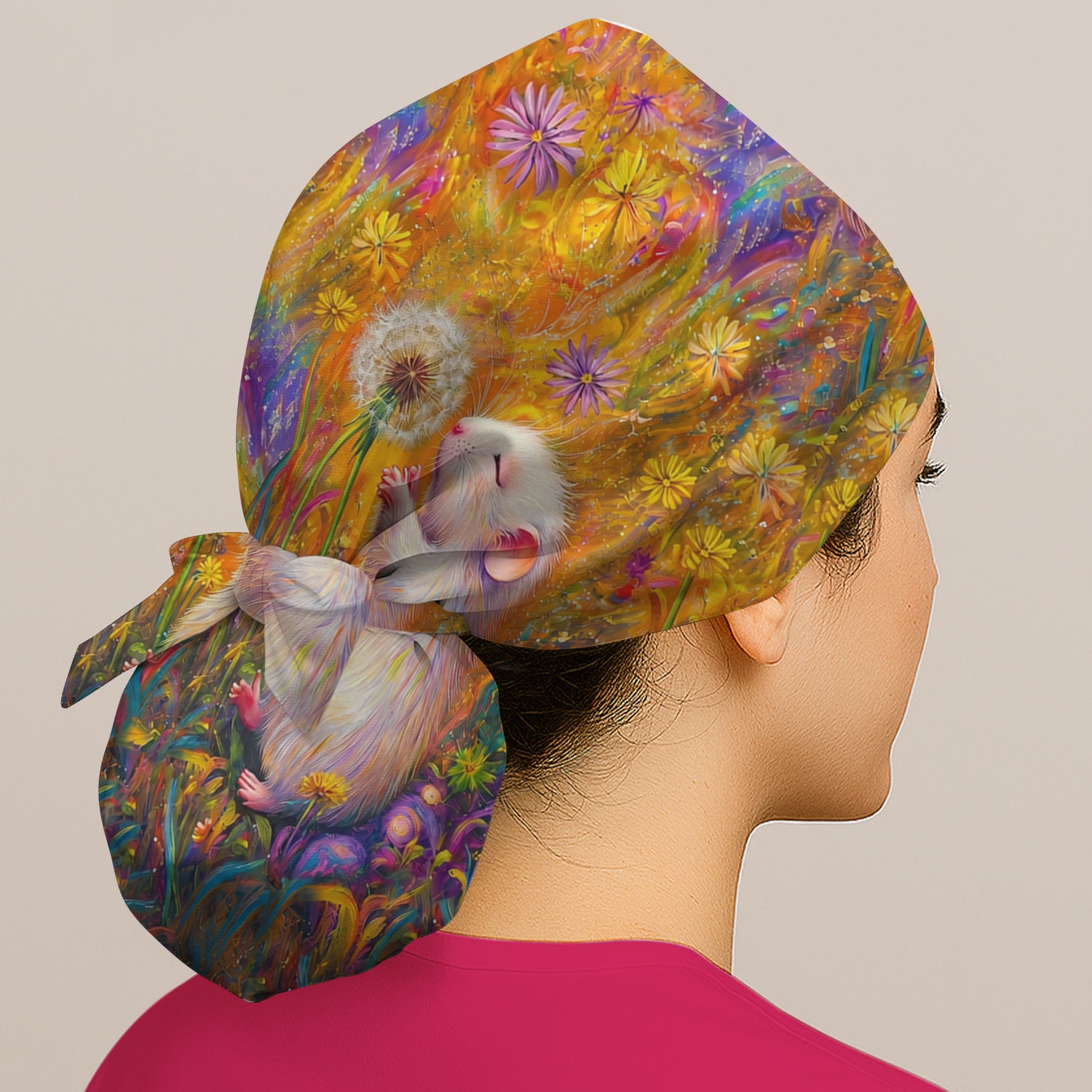 Cute Whimsical Mouse Dandelion Pattern Scrub Cap, Surgical Caps for Doctors