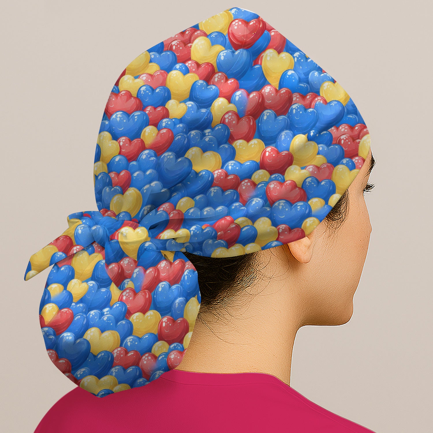 Colorful Autism Heart Pattern Print Cap, Bouffant Scrub Caps for Women