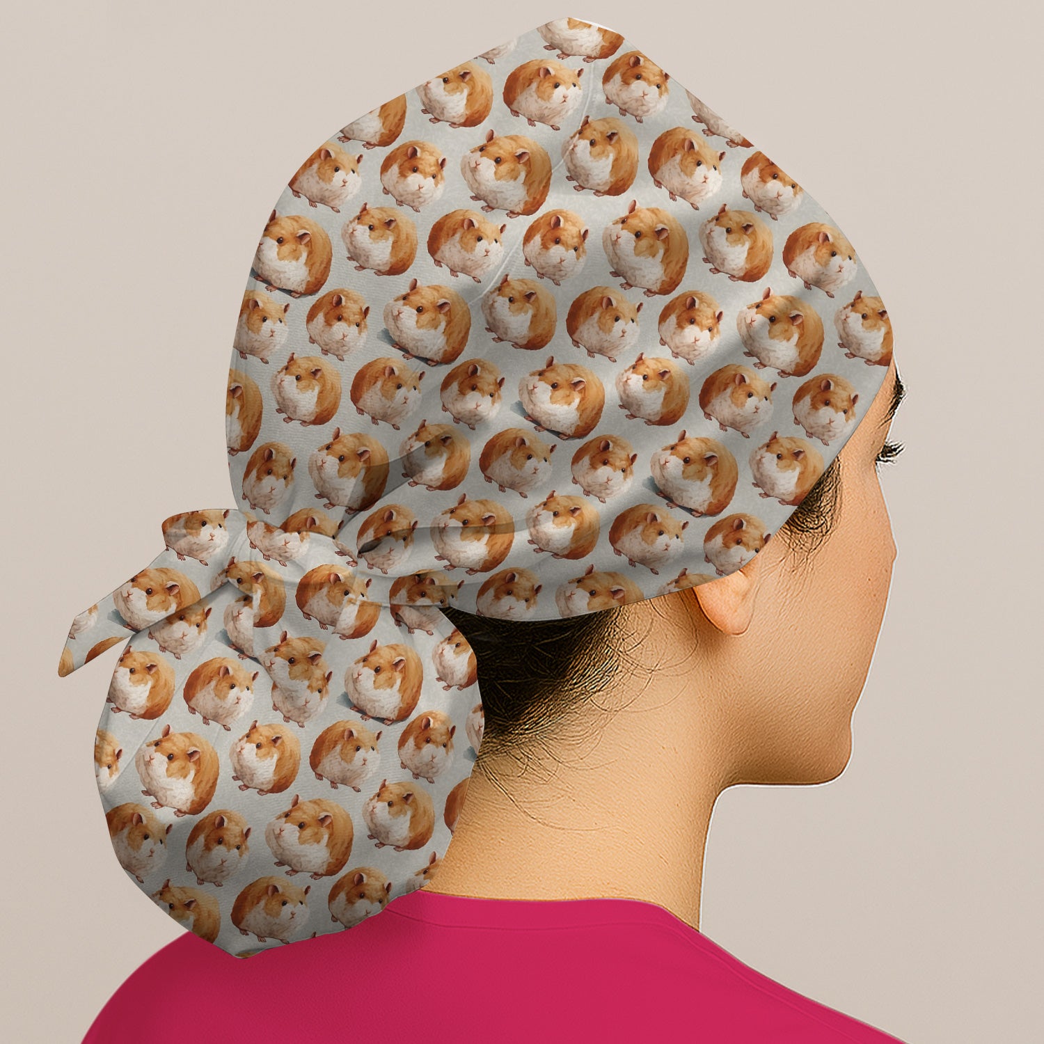 Cute Hamster Pattern Nurse Scrub Cap, Bouffant Scrub Caps for Women