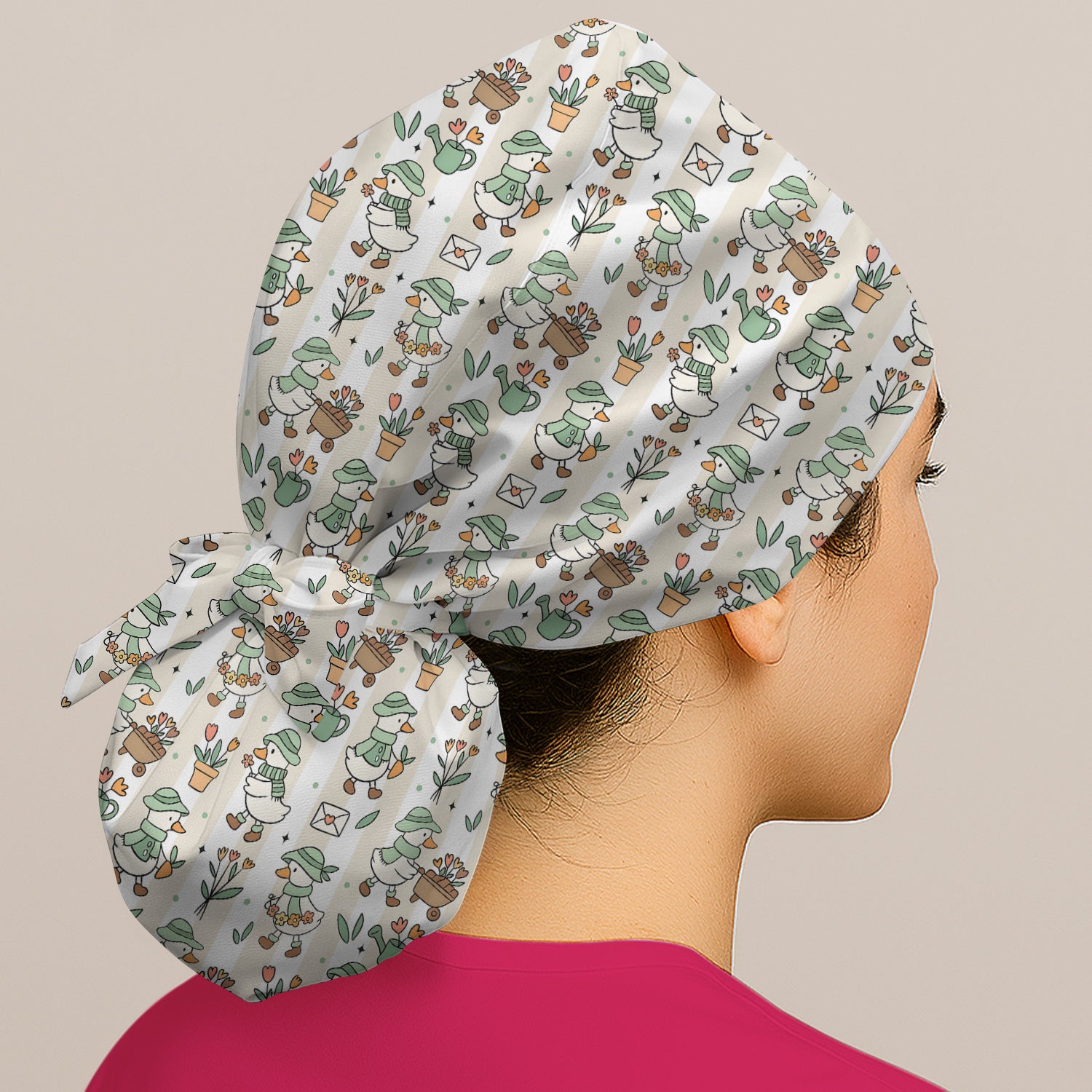 Cute Gardening Duck Floral Pattern Scrub Cap, Surgical Caps for Doctors