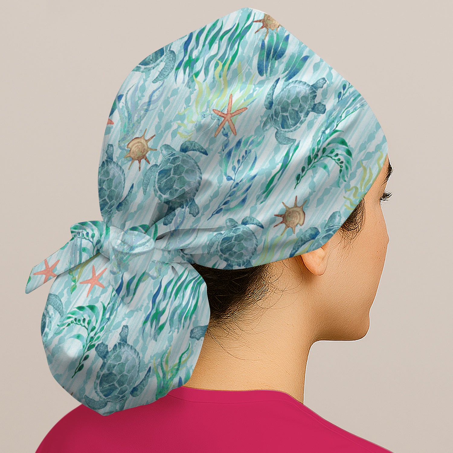 Sea Turtle Ocean Watercolor Print Bouffant Cap, Surgical Caps for Doctors