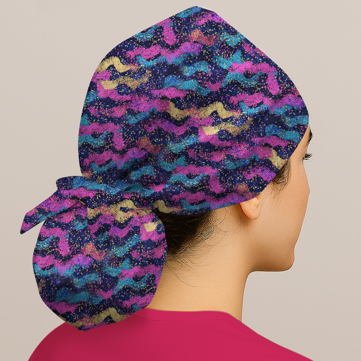 Neon Glitter Galaxy Wavy Pattern Scrub Cap, Breathable Fabrics Caps Uniform