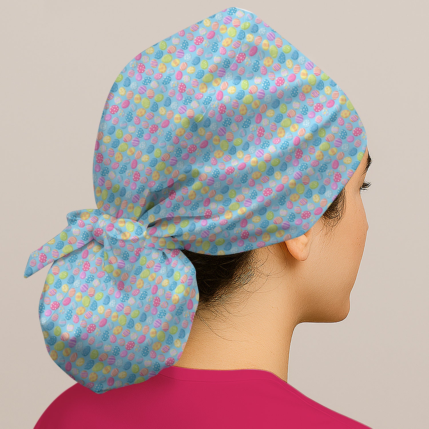 Colorful Easter Eggs Pattern Scrub Cap, Breathable Fabrics Caps Uniform