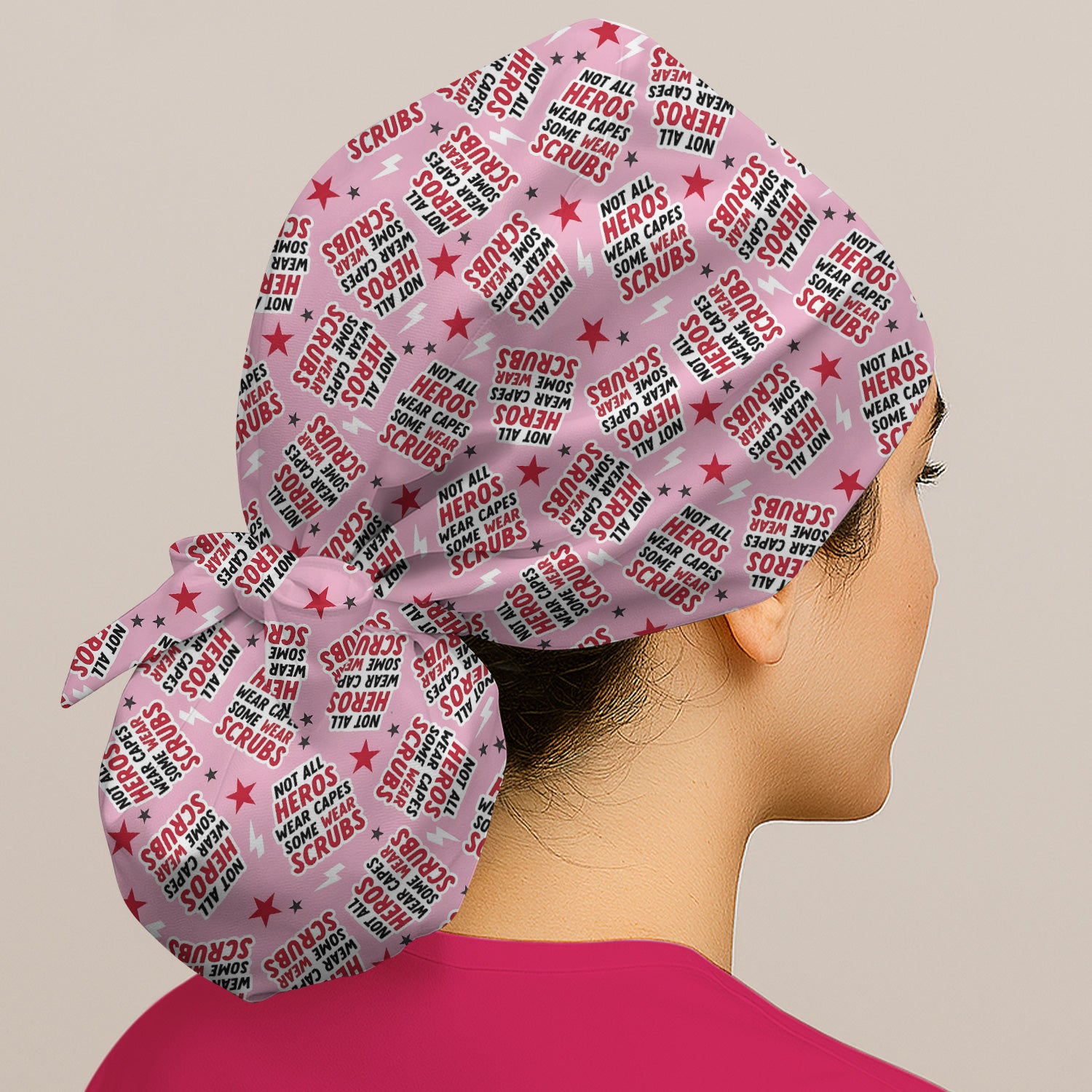 Not All Heroes Wear Scrubs Quote Stars Lightning Pattern Scrub Cap, Surgical Caps for Doctors