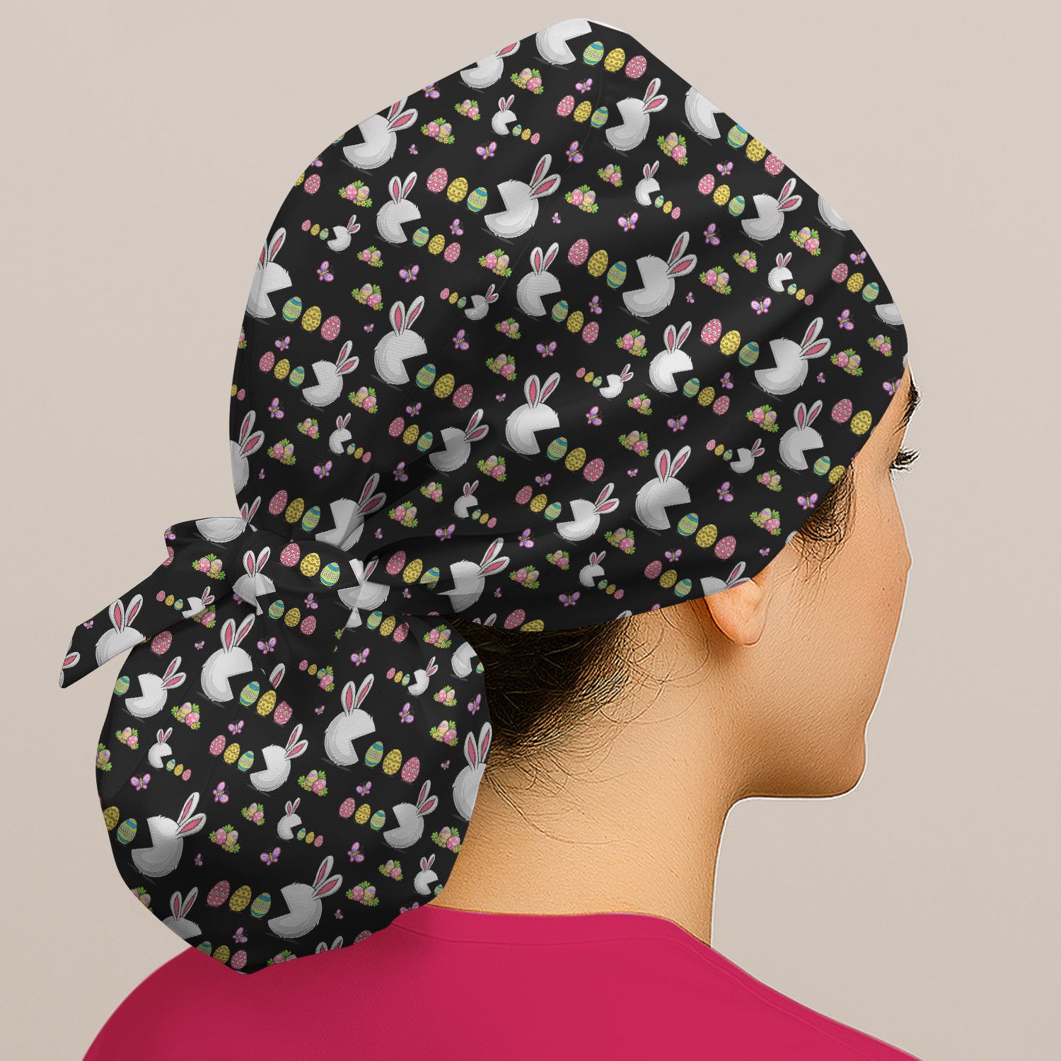 Easter Bunny and Colorful Eggs Print Cap, Breathable Fabrics Caps Uniform