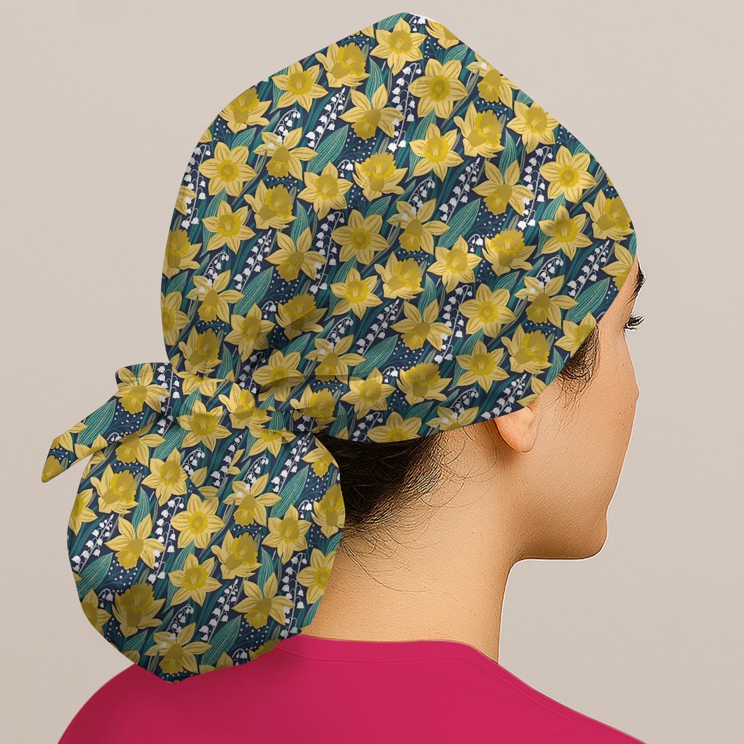 Yellow Daffodil Lily Valley Pattern Scrub Cap, Surgical Caps for Doctors