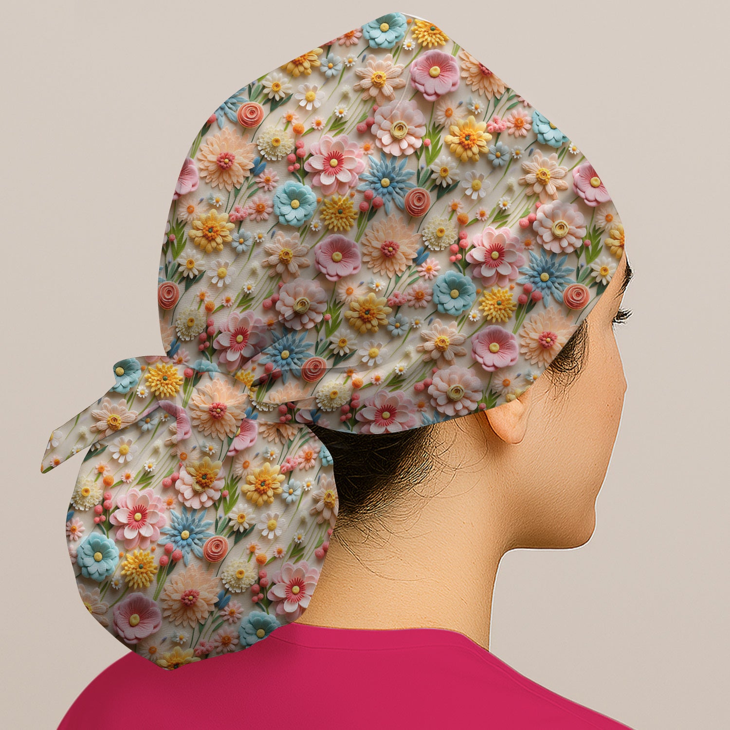 Colorful Blooming Wildflower Pattern Nurse Scrub Cap, Surgical Caps for Doctors