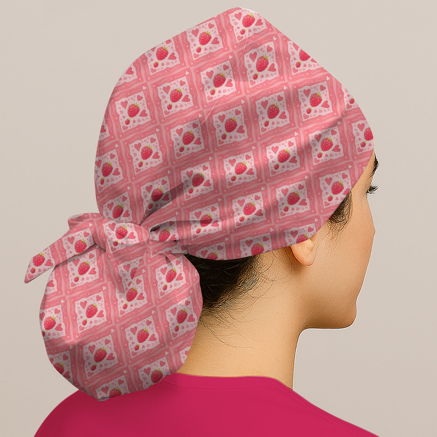 Sweet Red Cherry Gingham Pattern Print Cap, Surgical Caps for Nurses