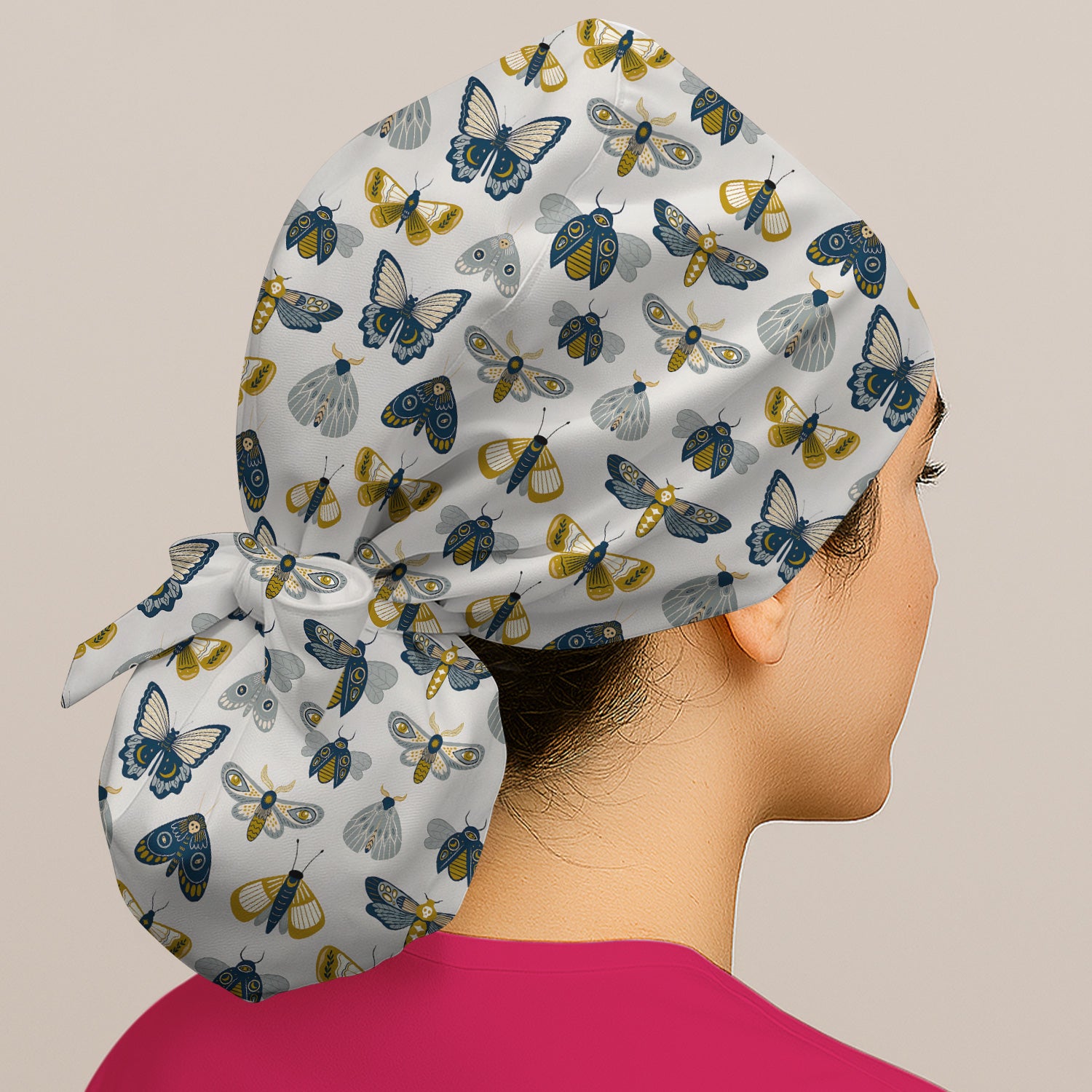 Cute Butterfly Moth Insect Pattern Scrub Cap, Bouffant Scrub Caps for Women