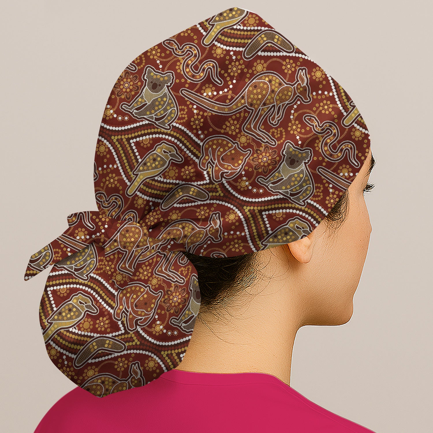 Australian Kangaroo Koala Aboriginal Art Pattern Caps, Bouffant Scrub Caps for Women
