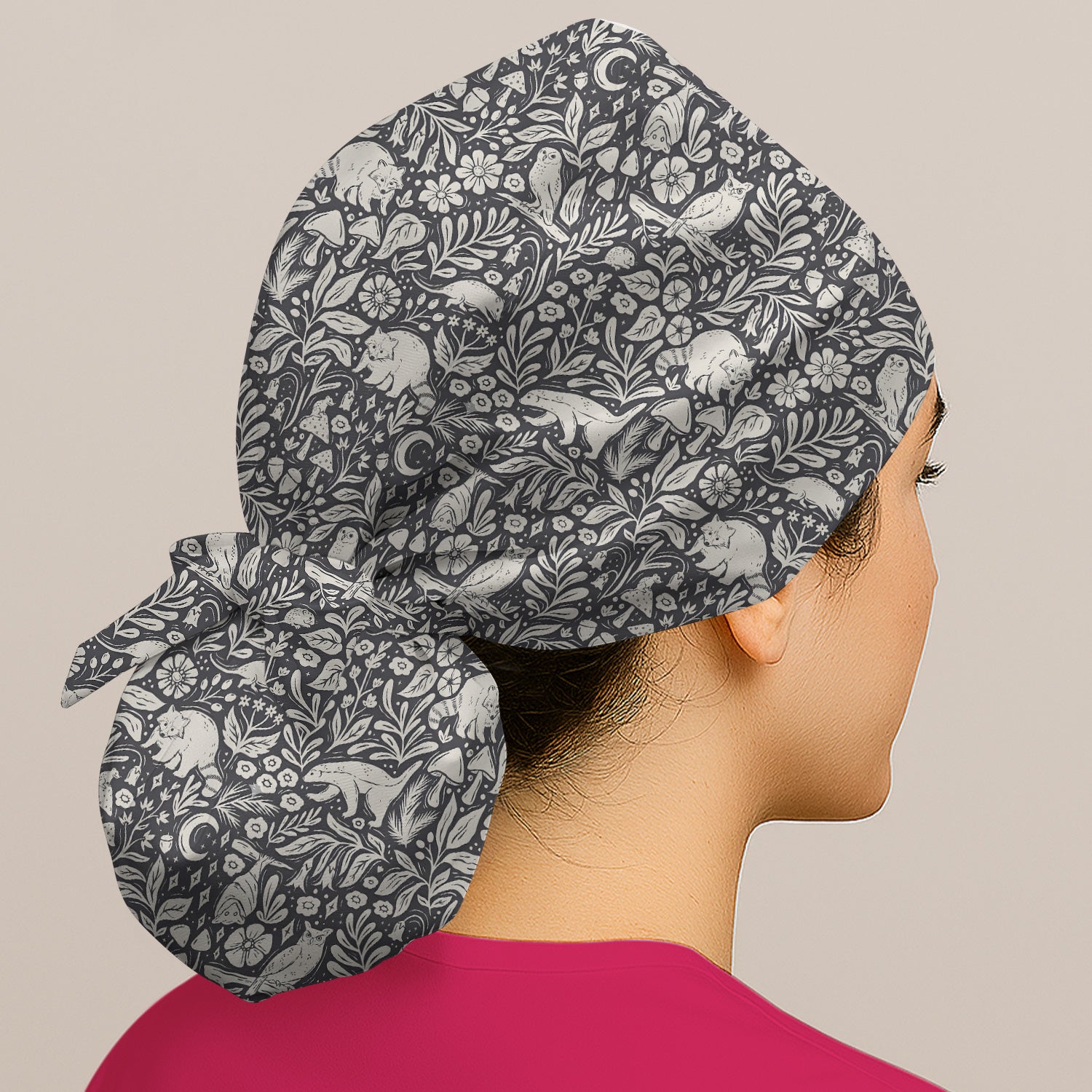 Woodland Animal Forest Pattern Scrub Cap, Breathable Fabrics Caps Uniform