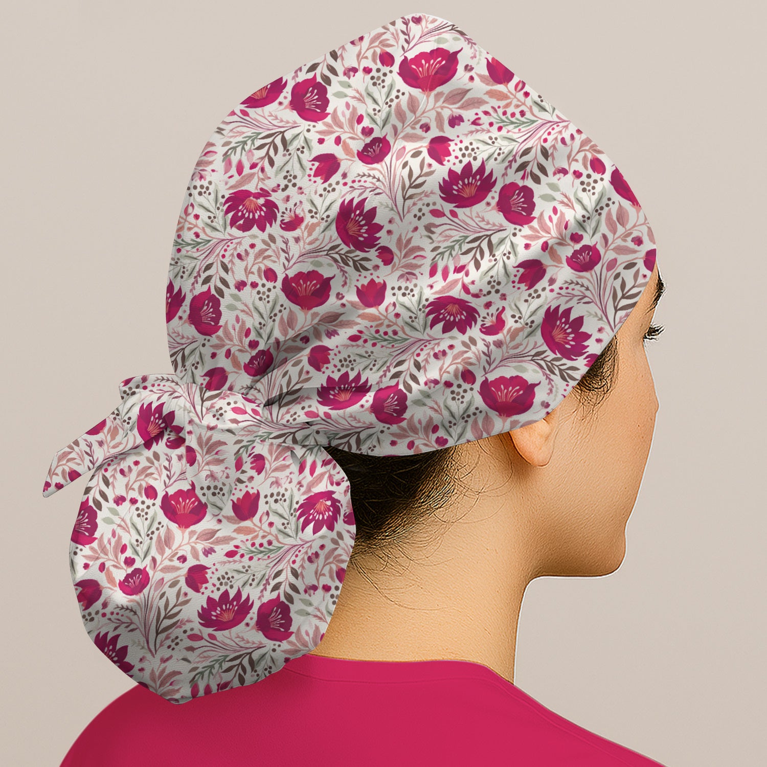 Elegant Floral Botanical Pattern Scrub Cap, Breathable Fabrics Caps Uniform
