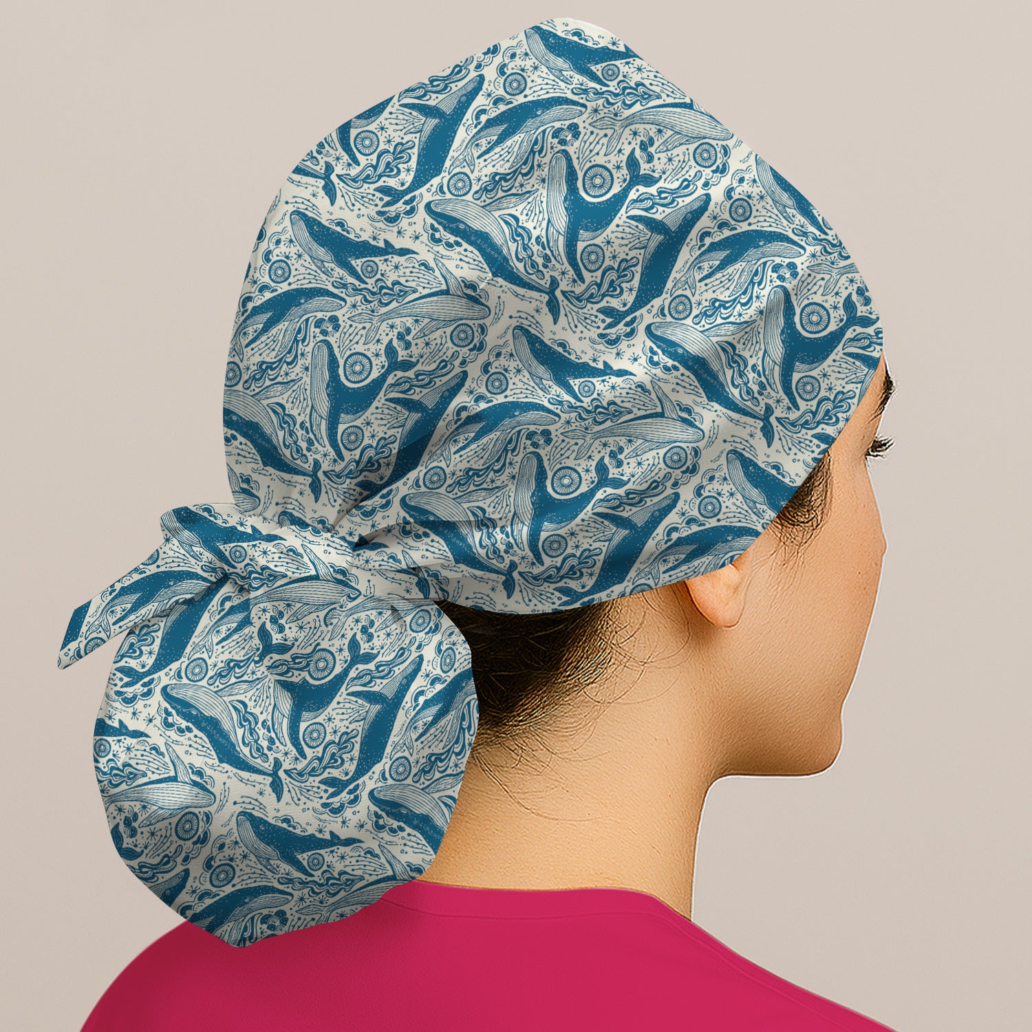 Blue Whale Ocean Pattern Scrub Cap, Breathable Fabrics Caps Uniform