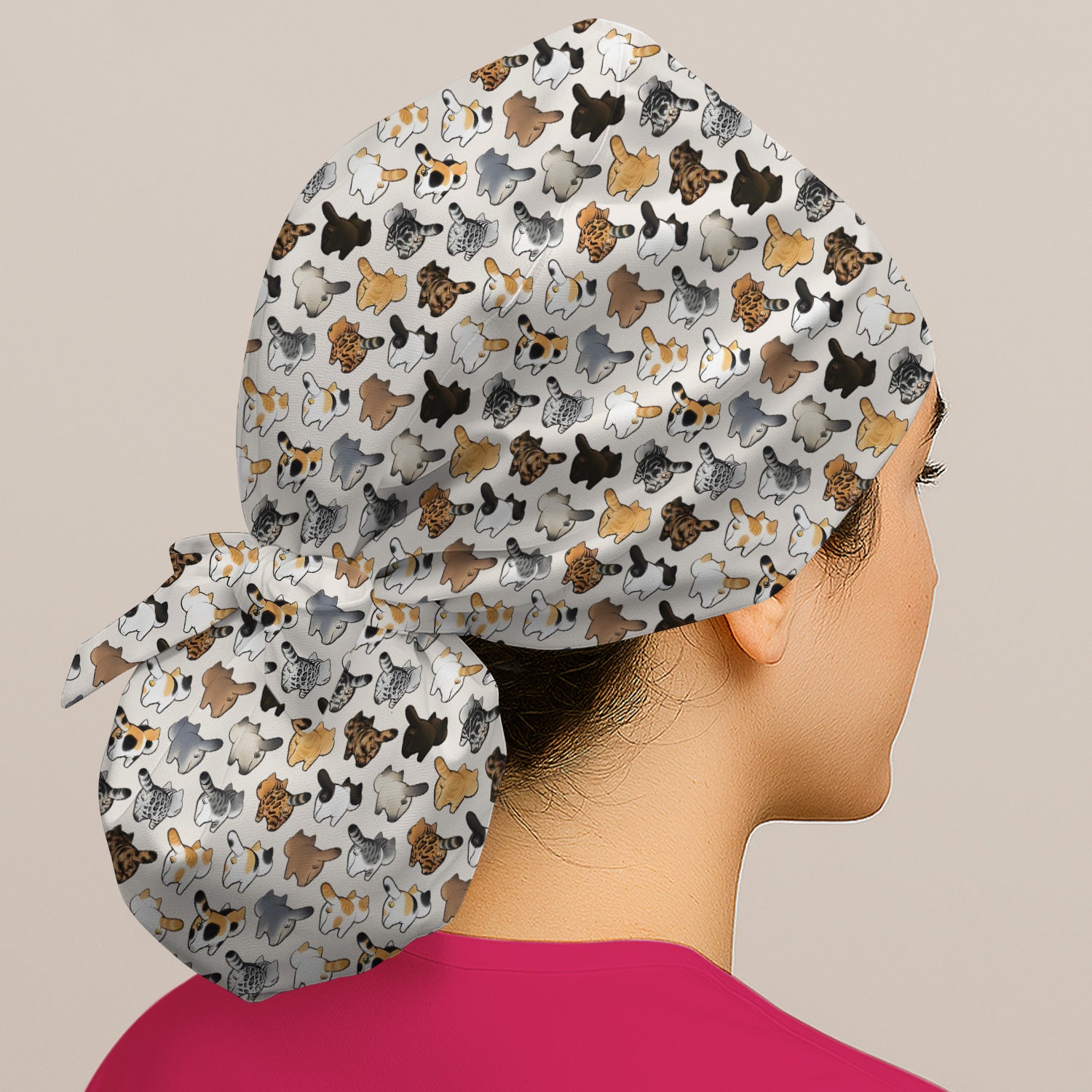 Cat Butt Pattern Medical Scrub Cap, Breathable Fabrics Nursing Uniform