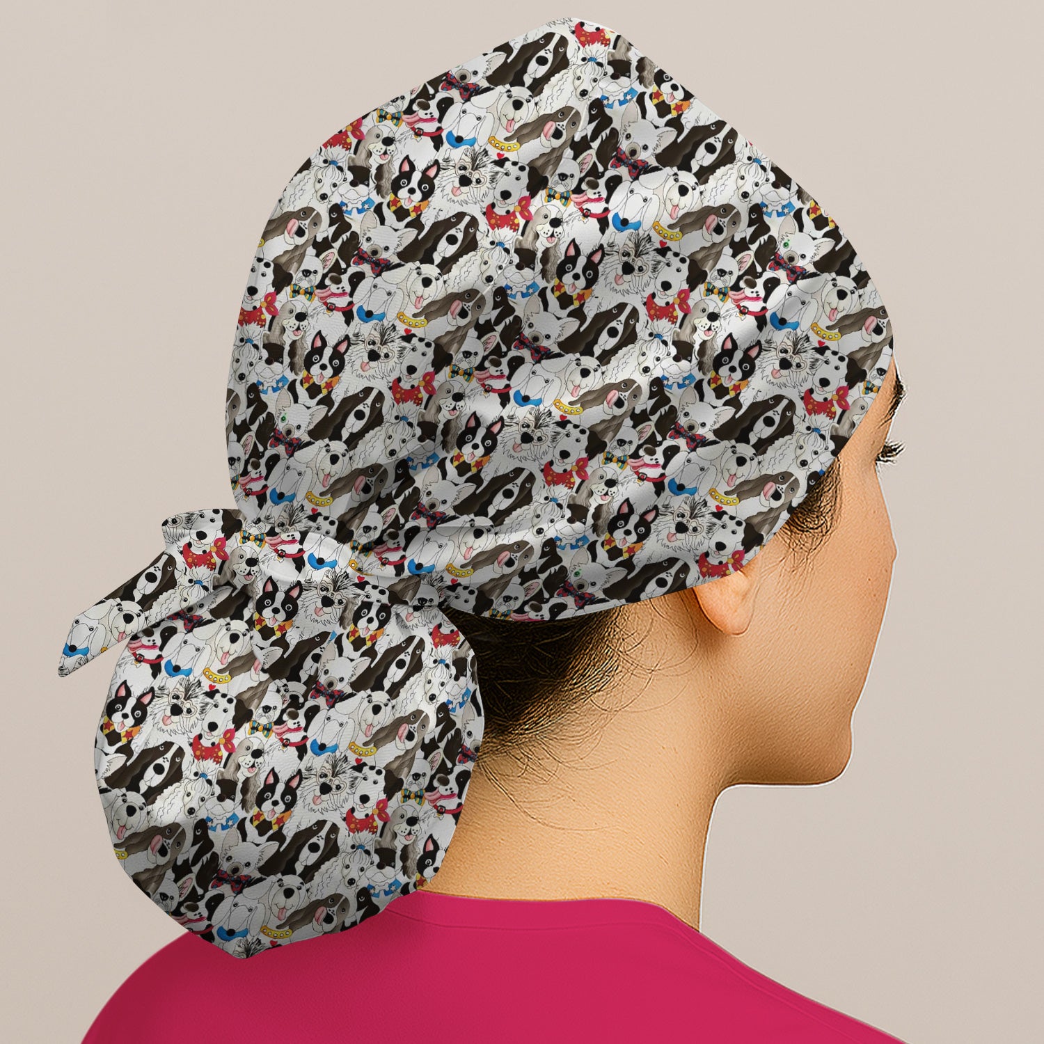 Cute Dog Cartoon All Over Print Scrub Cap, Breathable Fabrics Caps Uniform