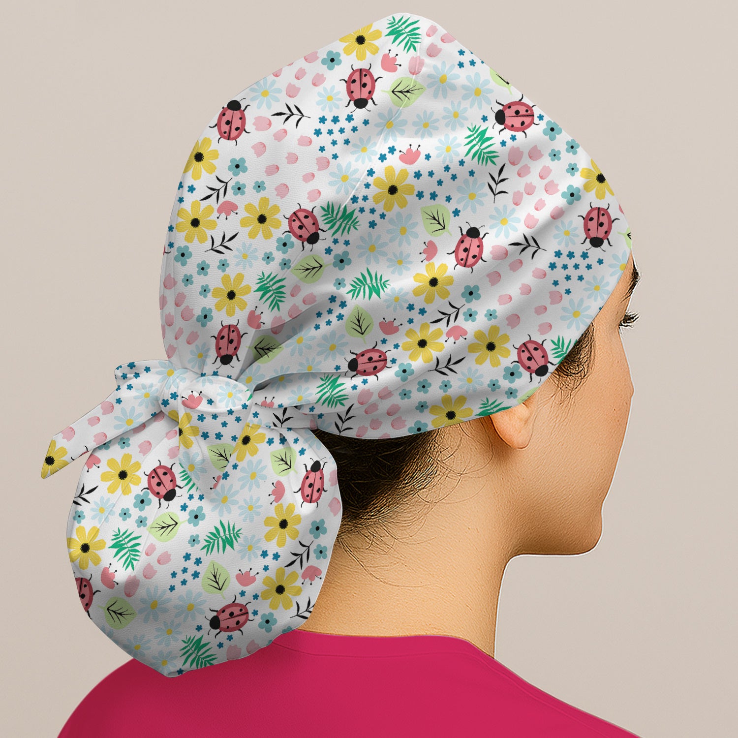 Cute Ladybug Floral Garden Print Scrub Cap, Surgical Caps for Doctors