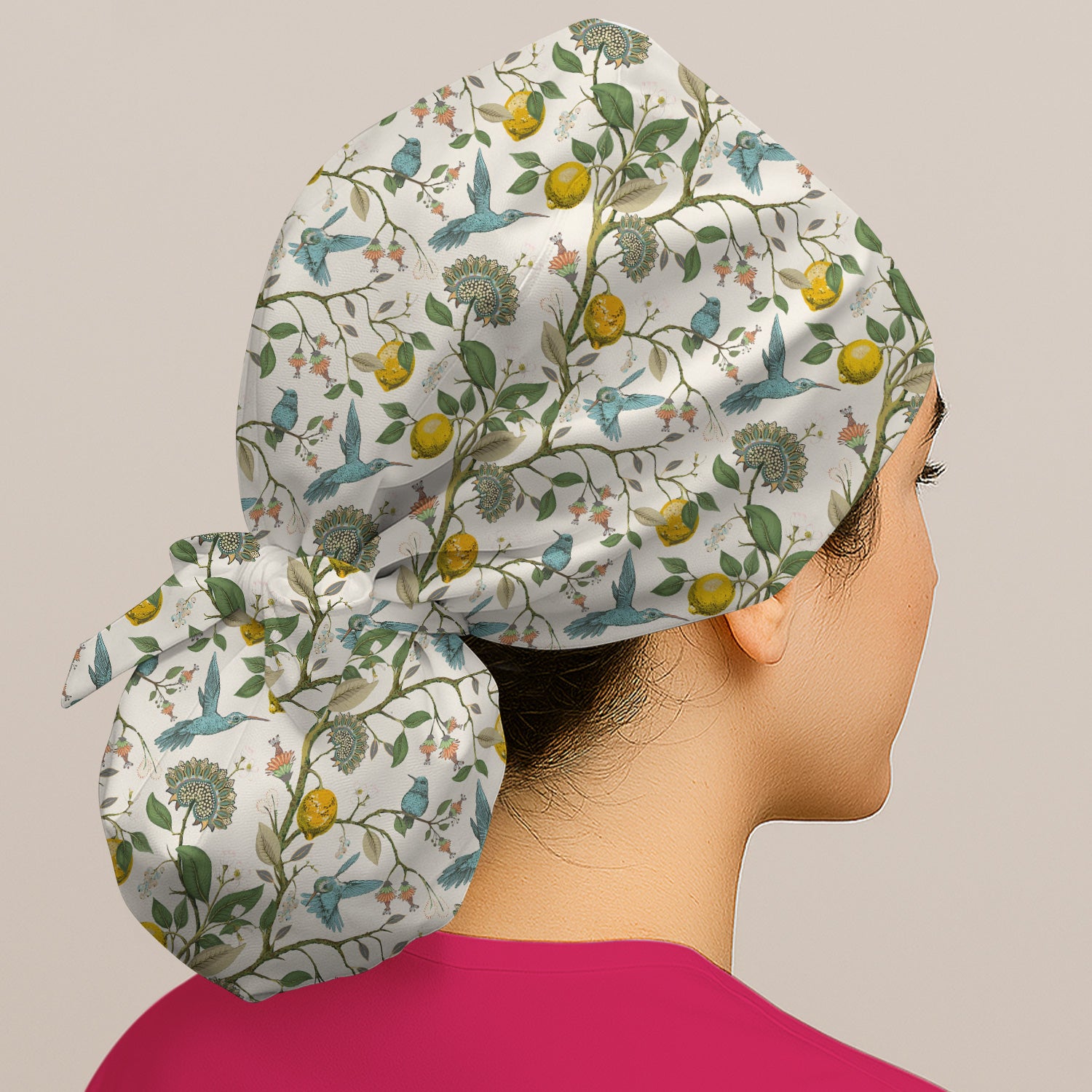 Cute Hummingbird Lemon Floral Pattern Scrub Cap, Surgical Caps for Doctors