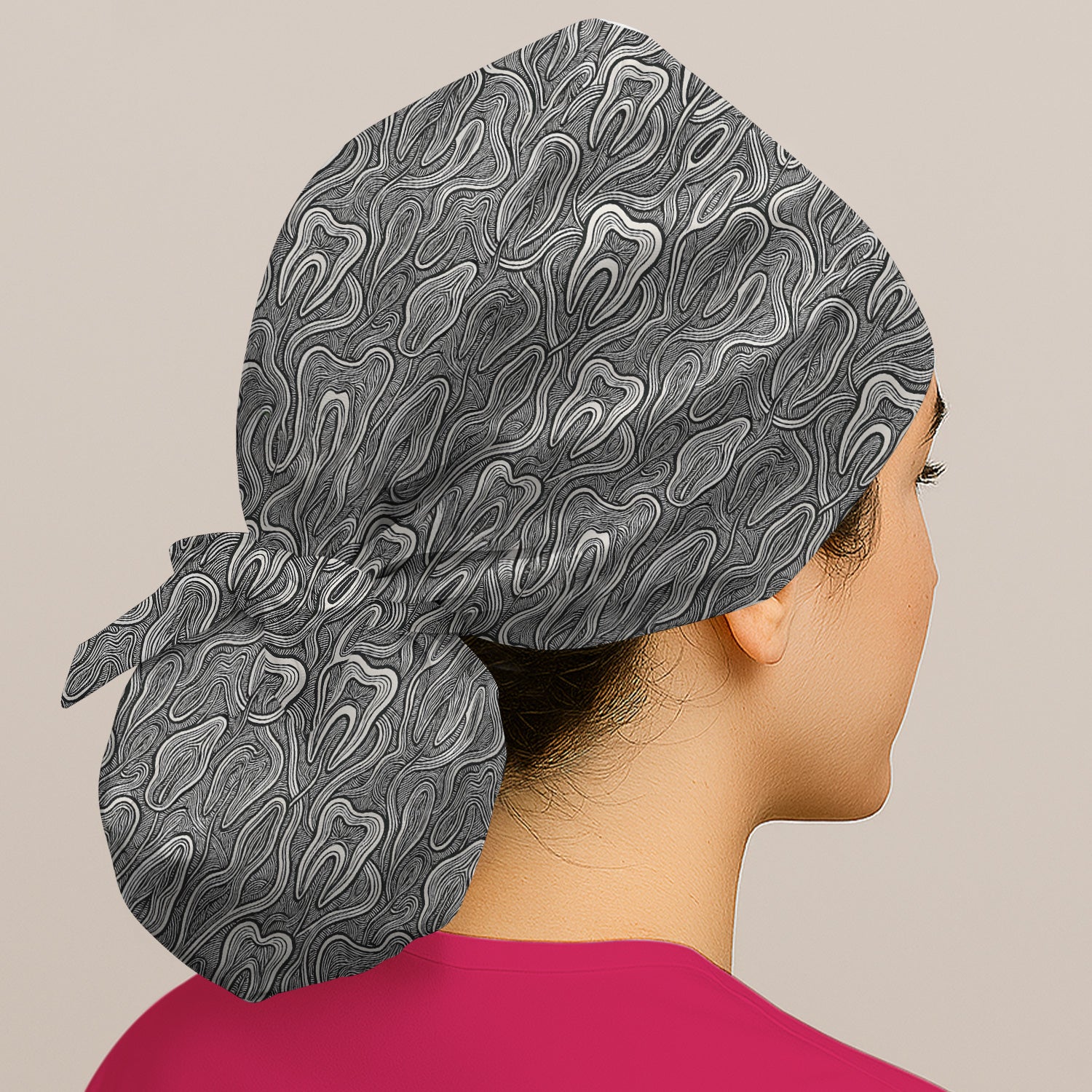 Dental Tooth Line Art Pattern Scrub Cap, Breathable Fabrics Caps Uniform