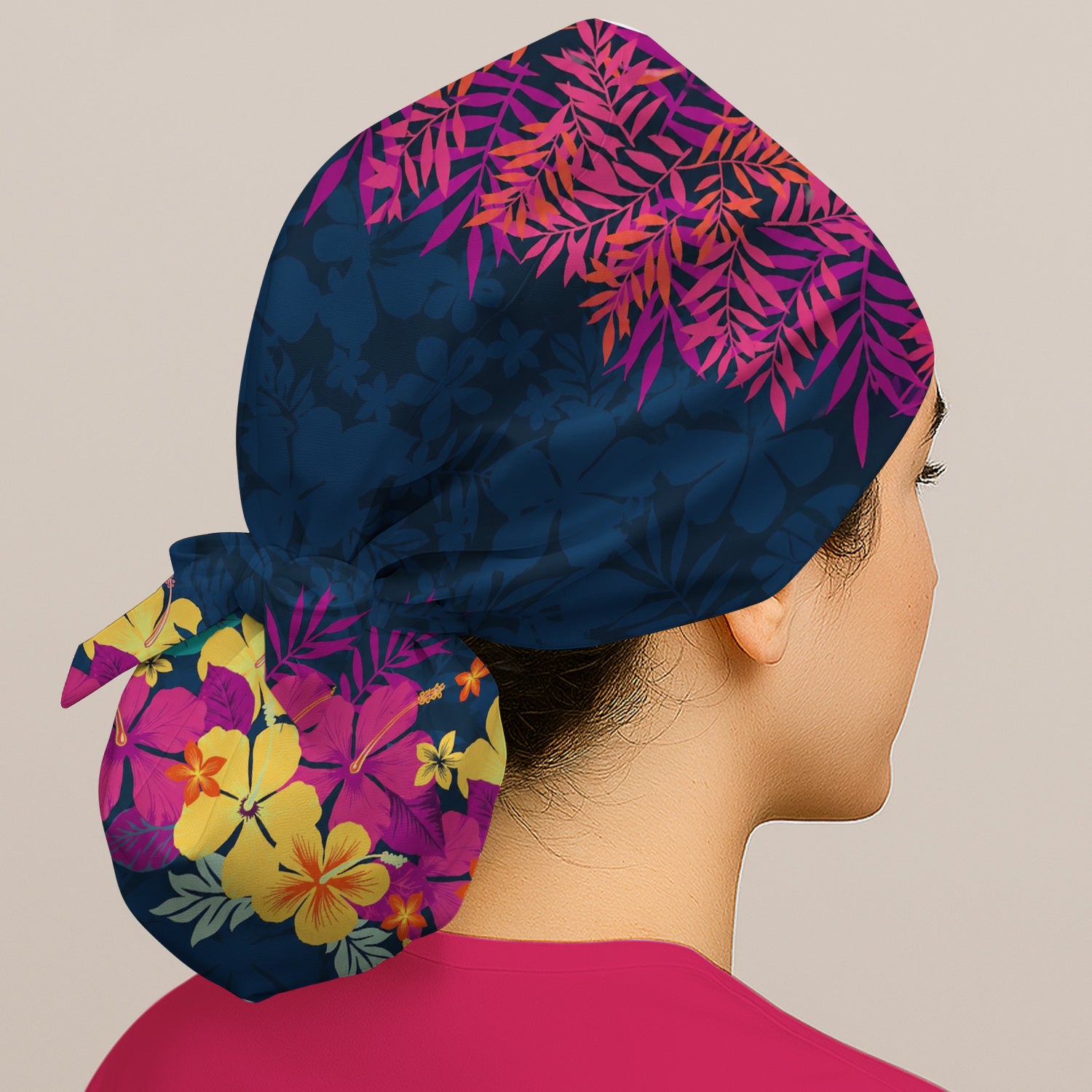 Tropical Hibiscus Palm Leaf Pattern Scrub Cap, Surgical Caps for Doctors
