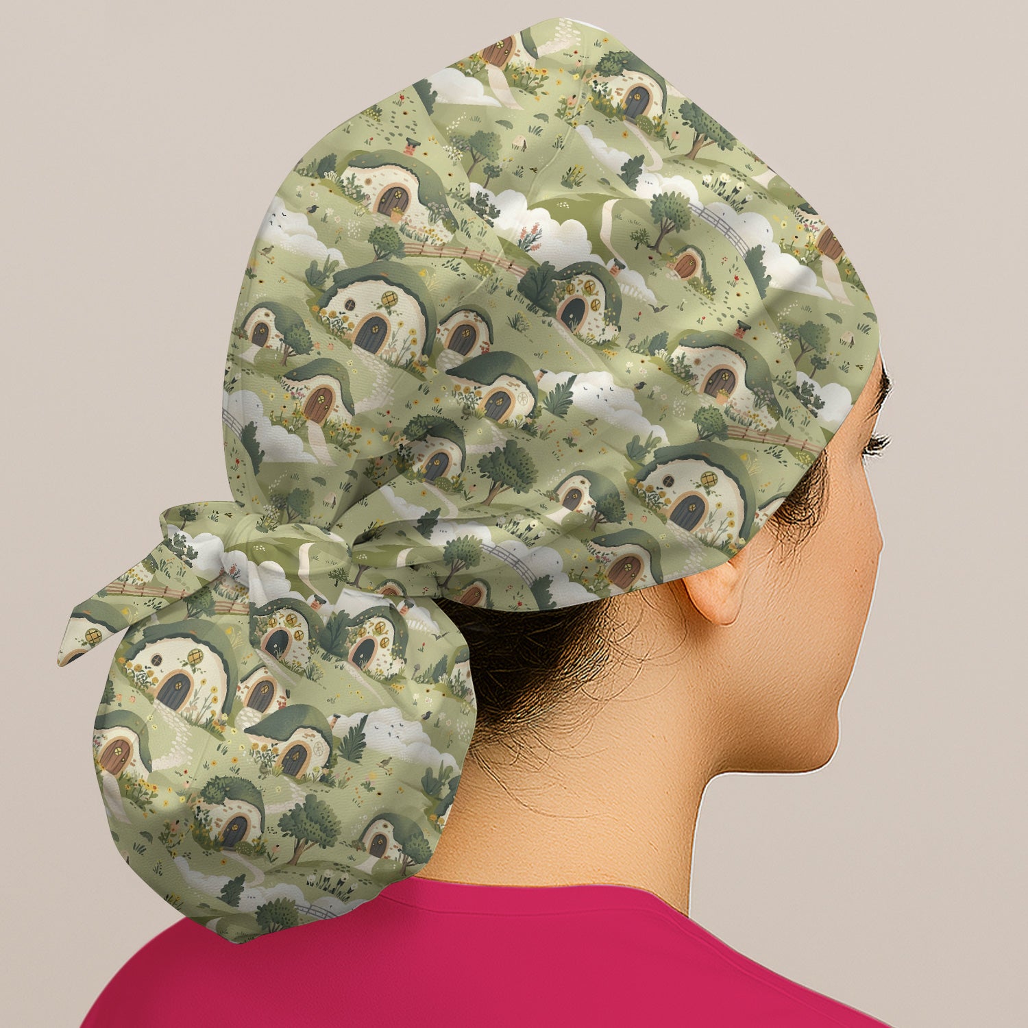 Cozy Hobbit Village Landscape Pattern Nurse Scrub Cap, Surgical Caps for Doctors