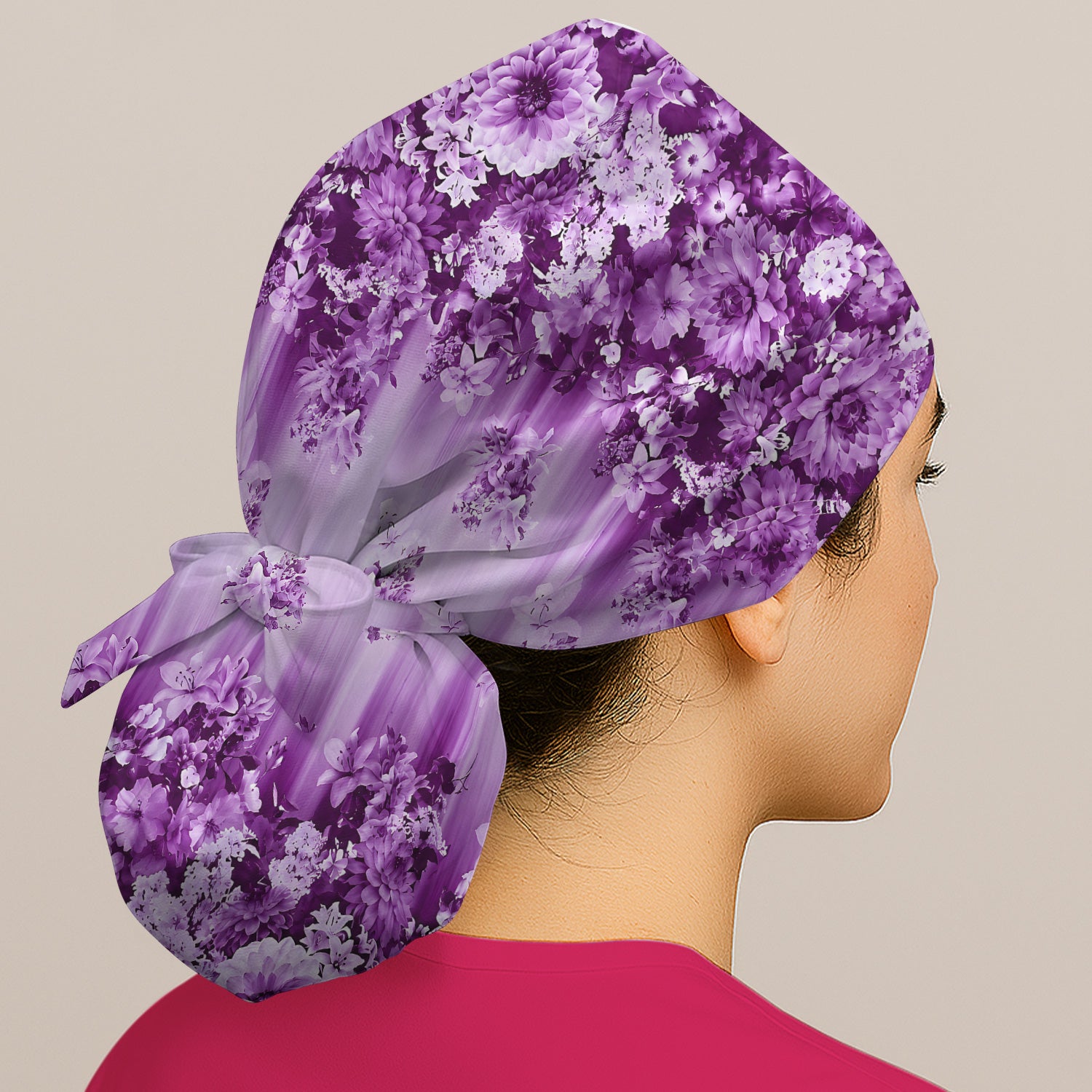 Purple Blossom Garden Pattern Scrub Cap, Surgical Caps for Doctors