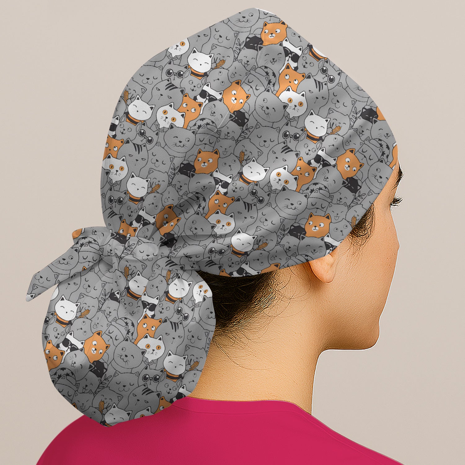 Funny Cats Cute Expressions Pattern Caps, Bouffant Scrub Caps for Women