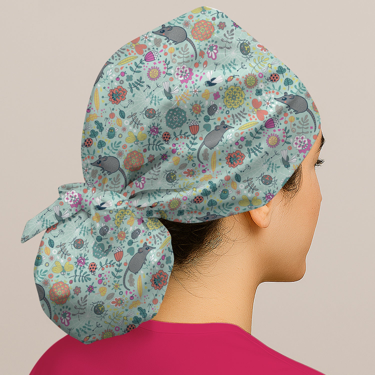 Woodland Mouse Floral Pattern Scrub Cap, Surgical Caps for Doctors