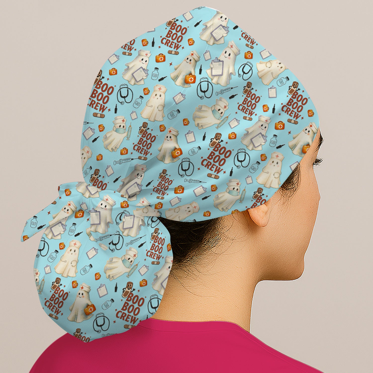 Cute Halloween Scrub Cap for Nurses - Boo Boo Crew Ghost Nurse Hat - Gift for RN LPN CNA Healthcare Staff