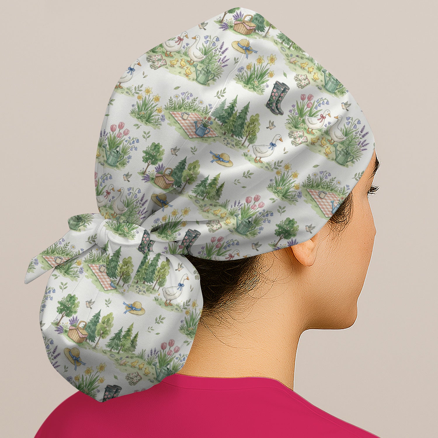 Cute Duck Garden Pattern Scrub Cap, Surgical Caps for Doctors