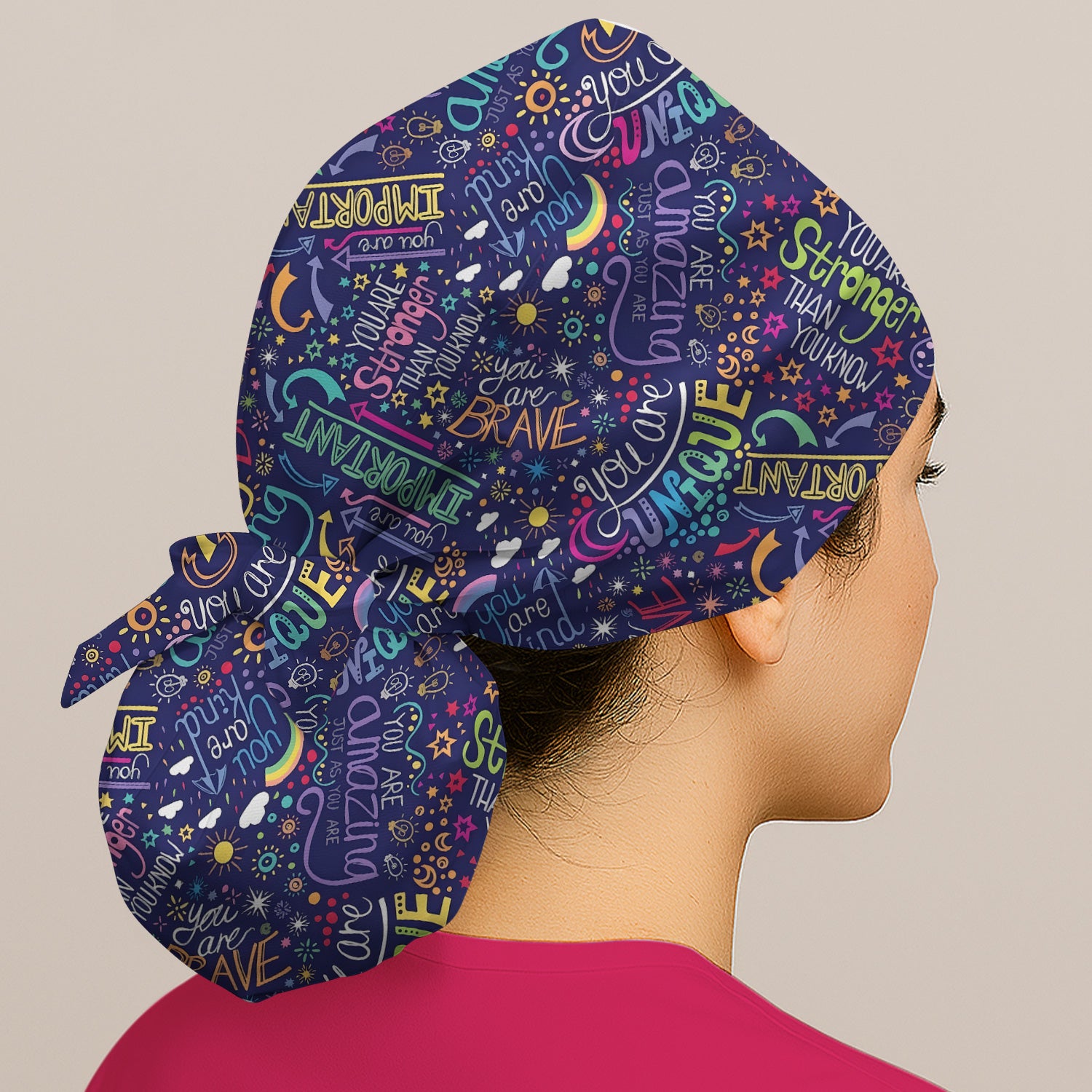 Inspirational Quote Pattern Scrub Cap, Breathable Fabrics Caps Uniform
