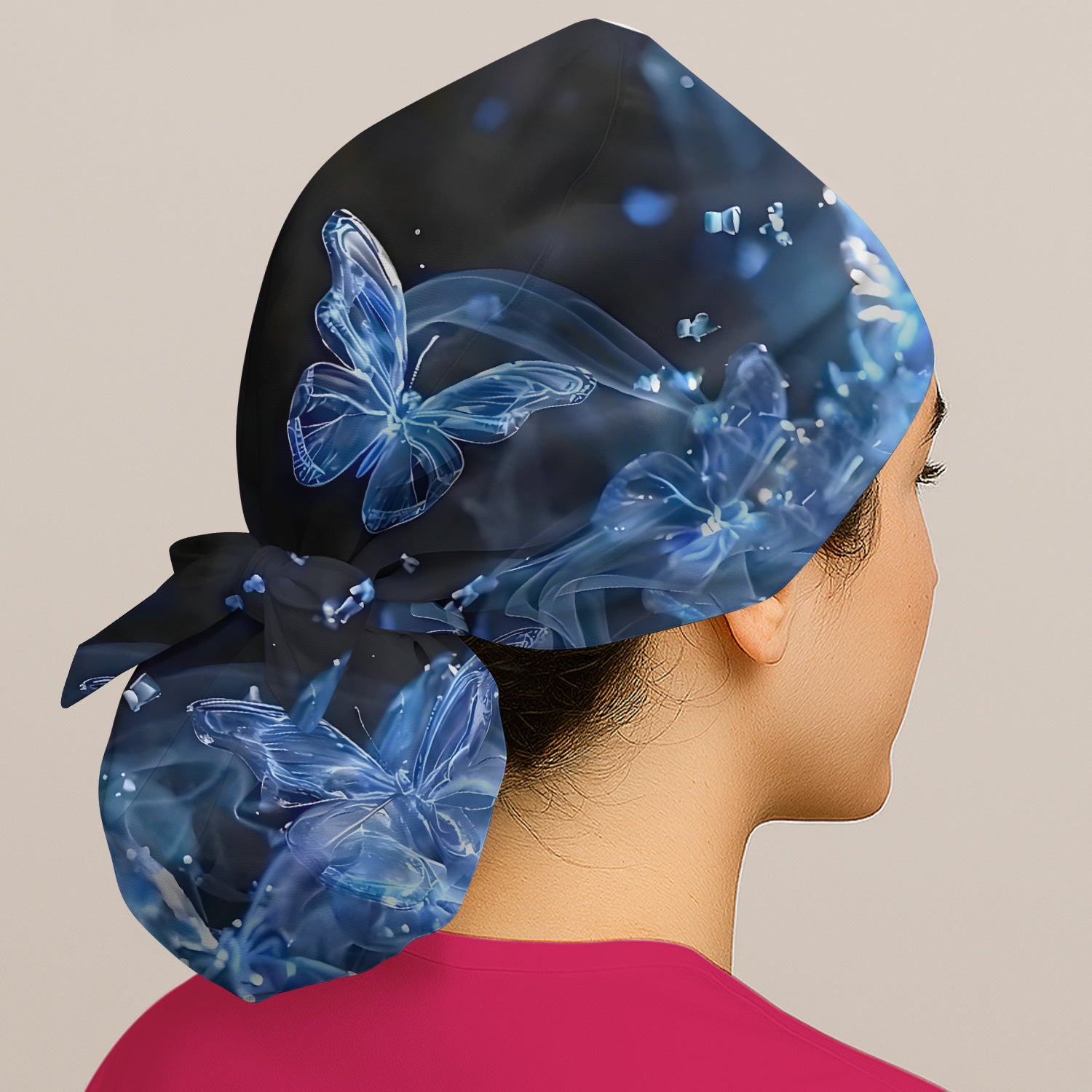 Glowing Blue Butterfly Garden Pattern Scrub Cap, Surgical Caps for Doctors
