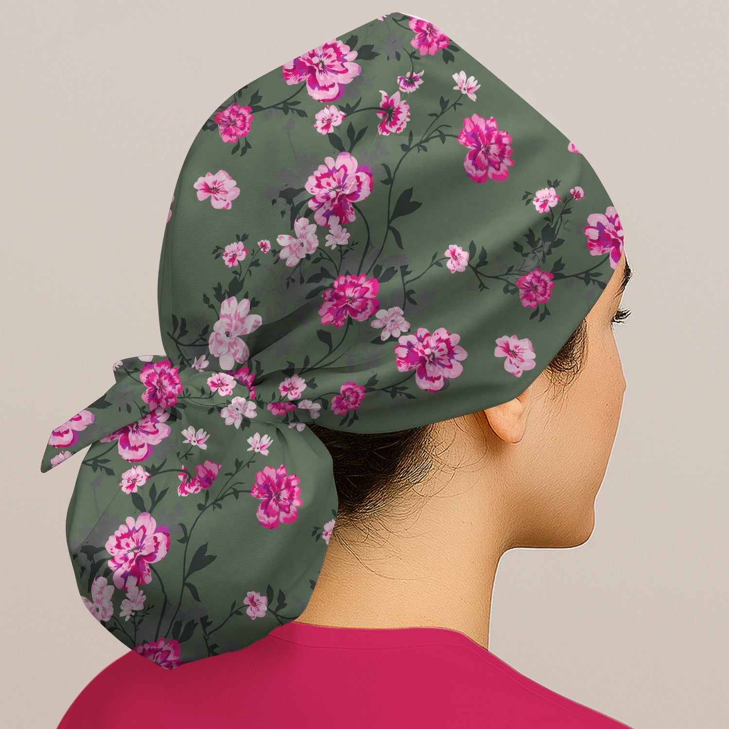 Pink Floral Blossom Pattern Scrub Caps, Breathable Fabrics Caps Uniform
