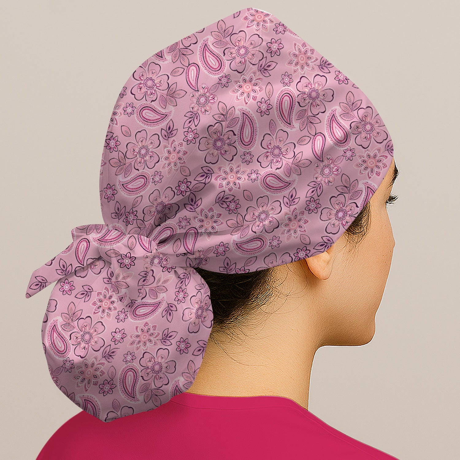 Pink Paisley Floral Nurse Pattern Scrub Cap, Surgical Caps for Doctors