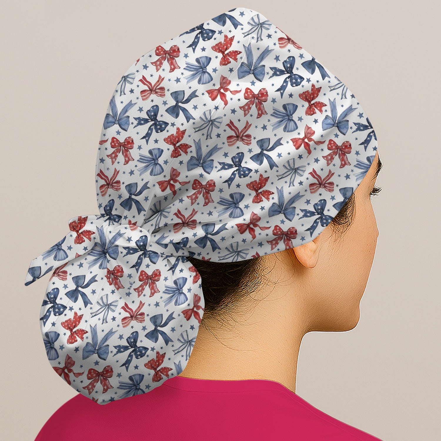 Patriotic Red Blue Ribbon Pattern Scrub Cap, Surgical Caps for Doctors