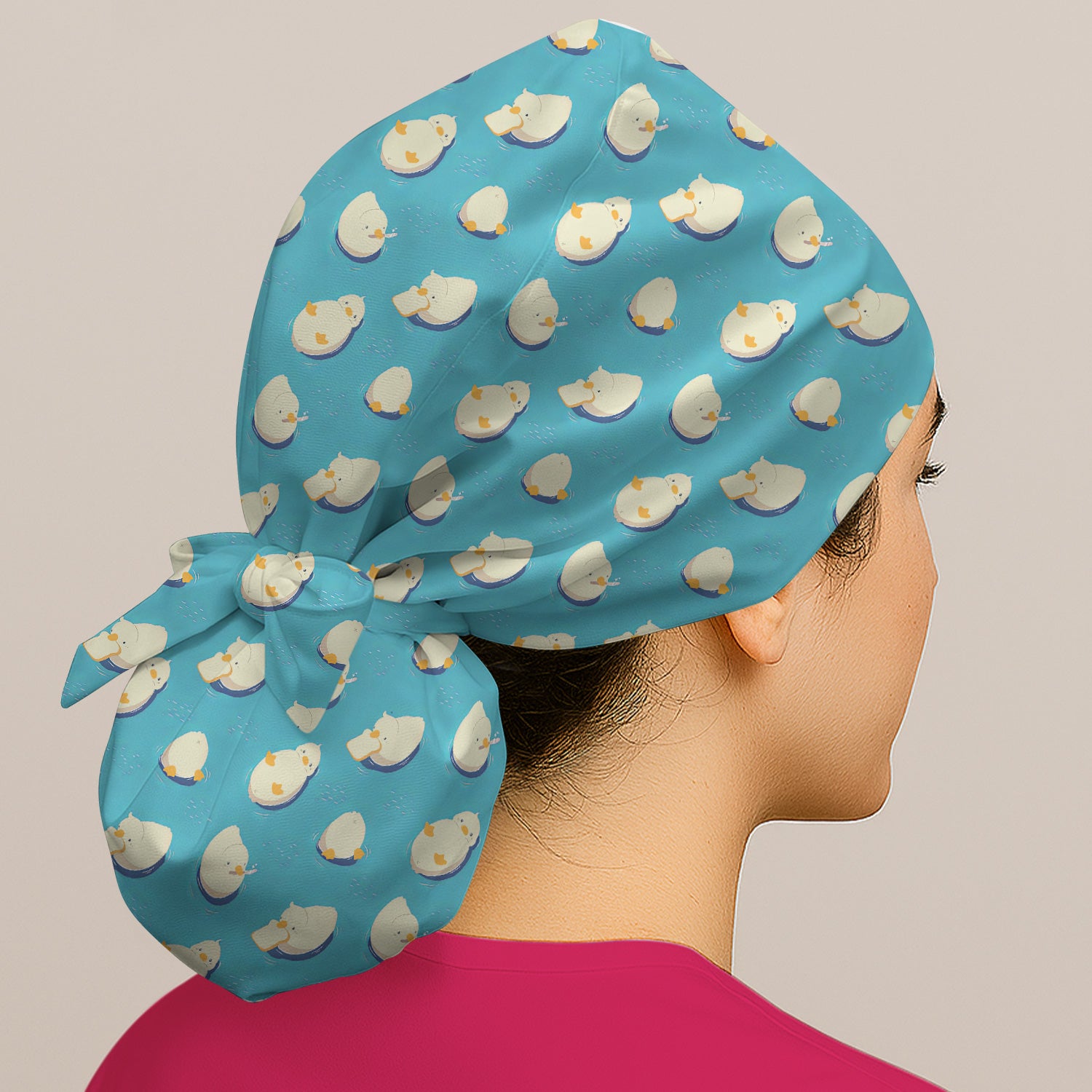 Cute Blue Duck Pond Pattern Scrub Cap, Breathable Fabrics Caps Uniform