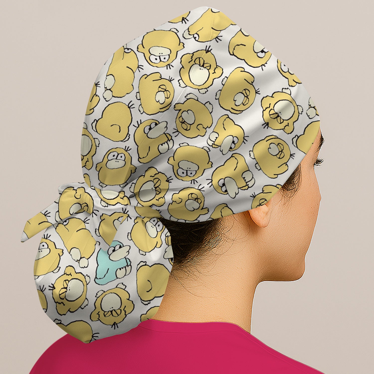 Funny Yellow Cartoon Duck Pattern Scrub Cap, Breathable Fabrics Caps Uniform