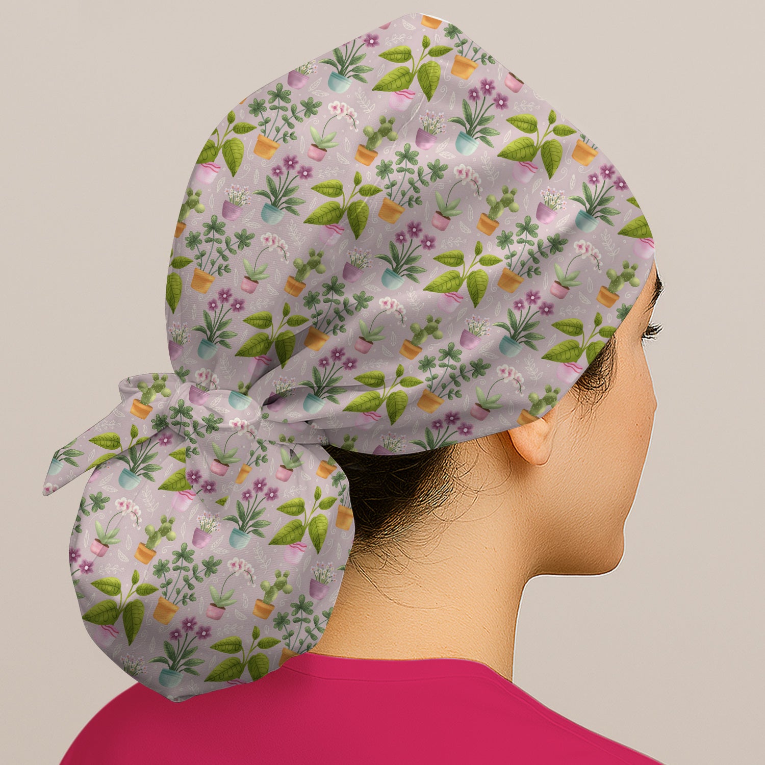 Potted Plant Orchid Cactus Pattern Scrub Cap, Surgical Caps for Doctors