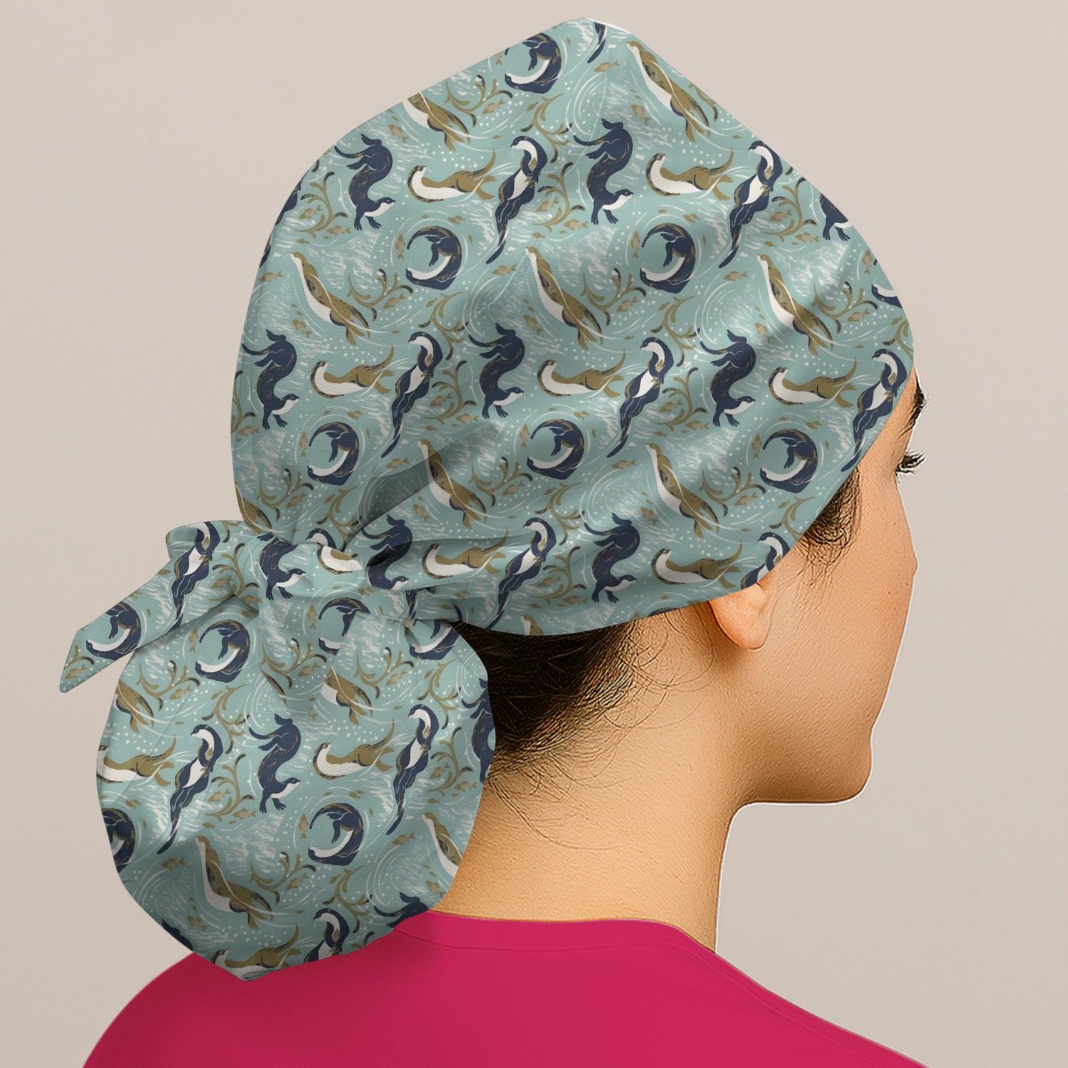 Sea Otter Ocean Wave Coastal Pattern Scrub Cap, Surgical Caps for Doctors
